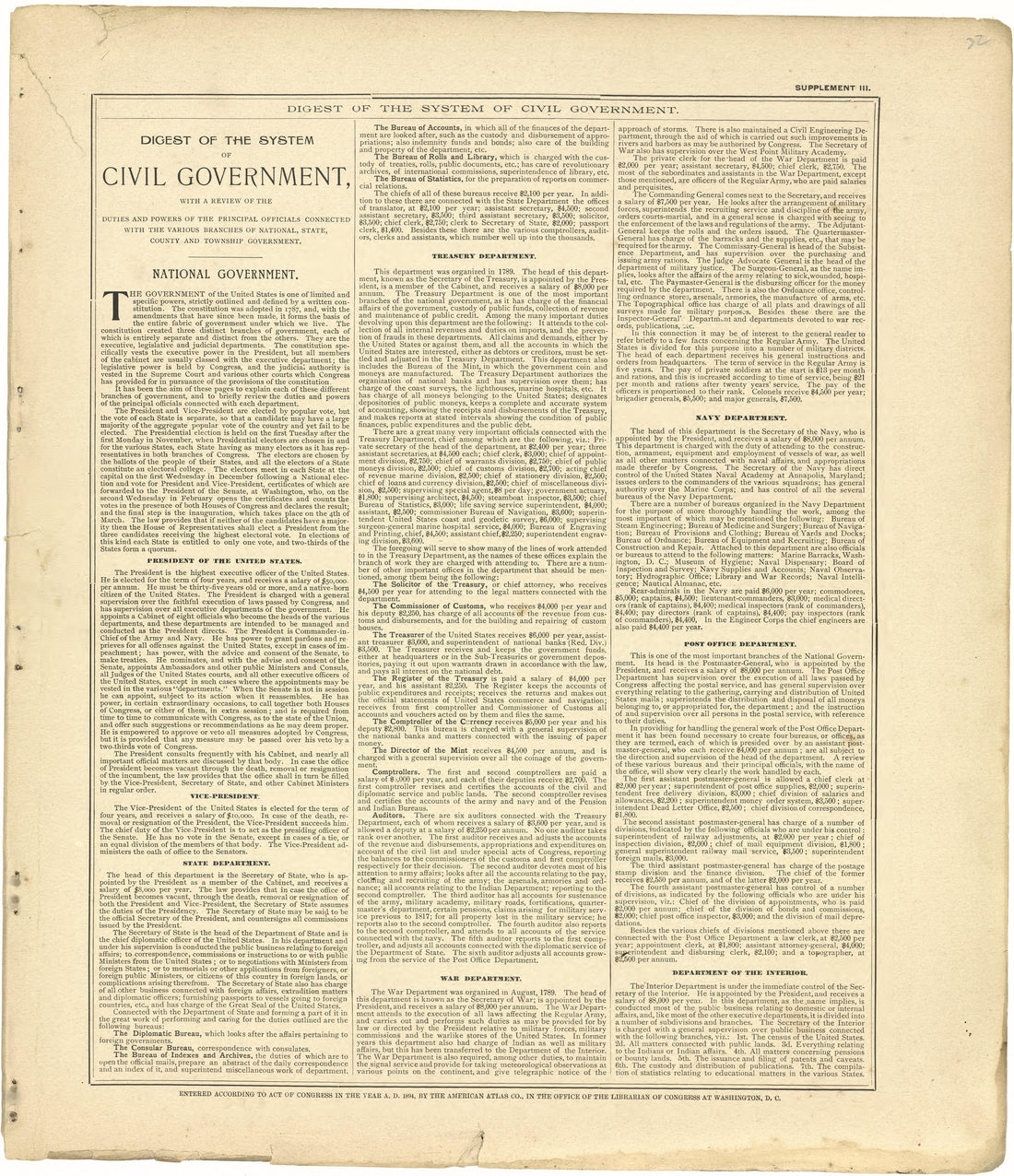 Digest of the System of Civil Government from Plat Book of De Witt County, Illinois 1894 by Relic Map Company