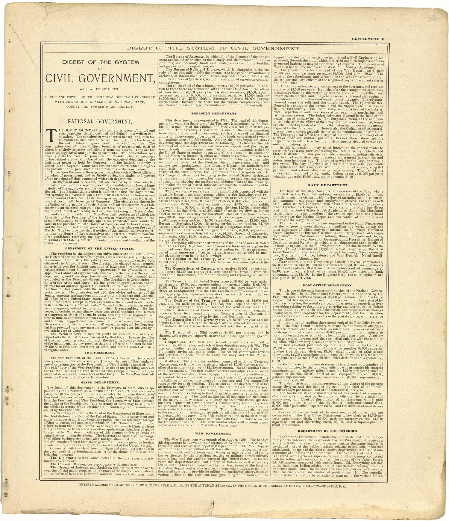 Digest of the System of Civil Government from Plat Book of De Witt County, Illinois 1894 by Relic Map Company