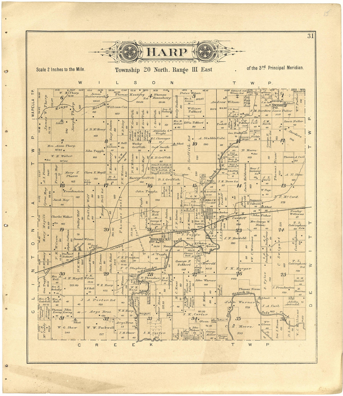 Harp from Plat Book of De Witt County, Illinois 1894 by Relic Map Company