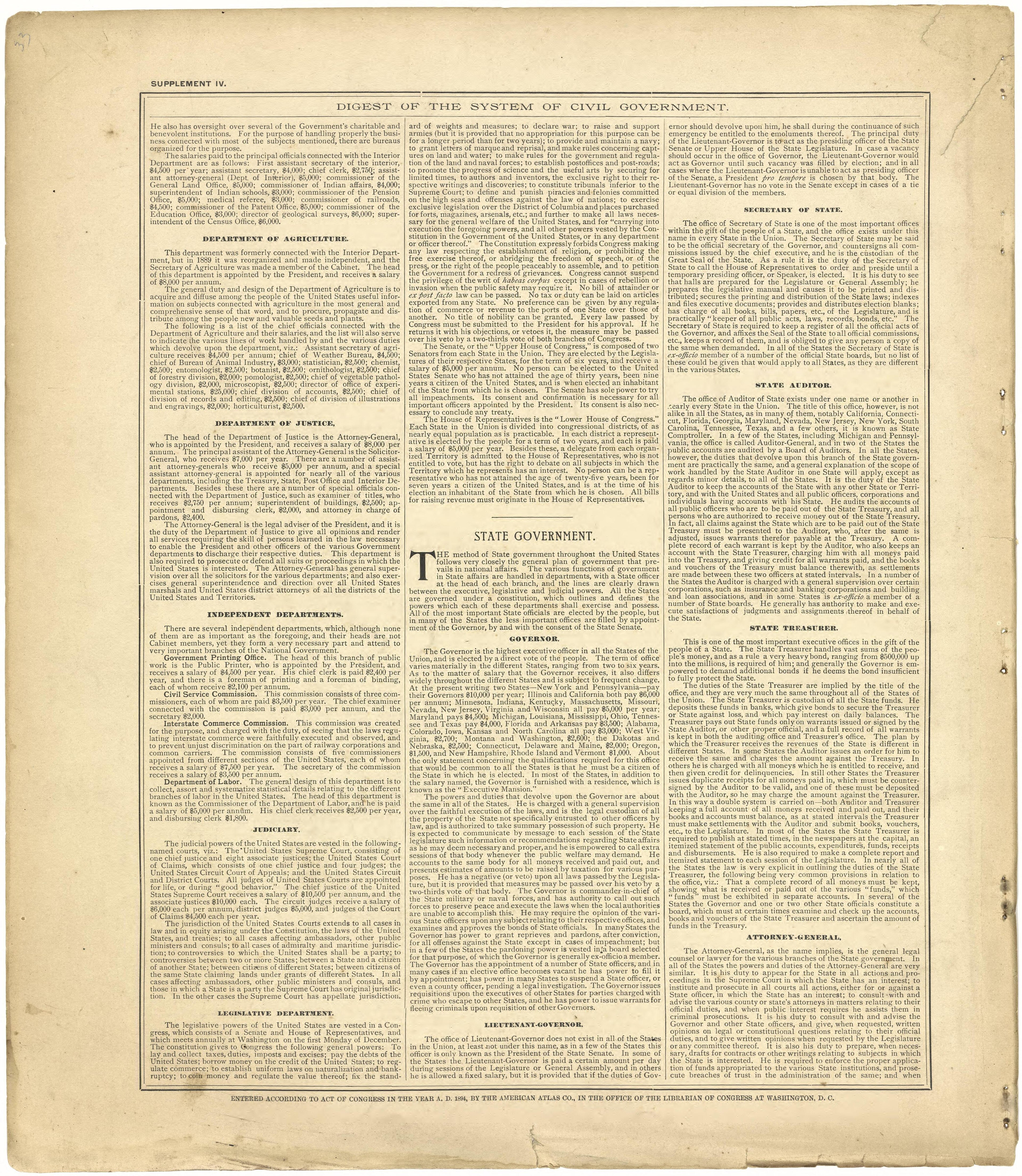 Digest of the System of Civil Government Continued from Plat Book of De Witt County, Illinois 1894 by Relic Map Company