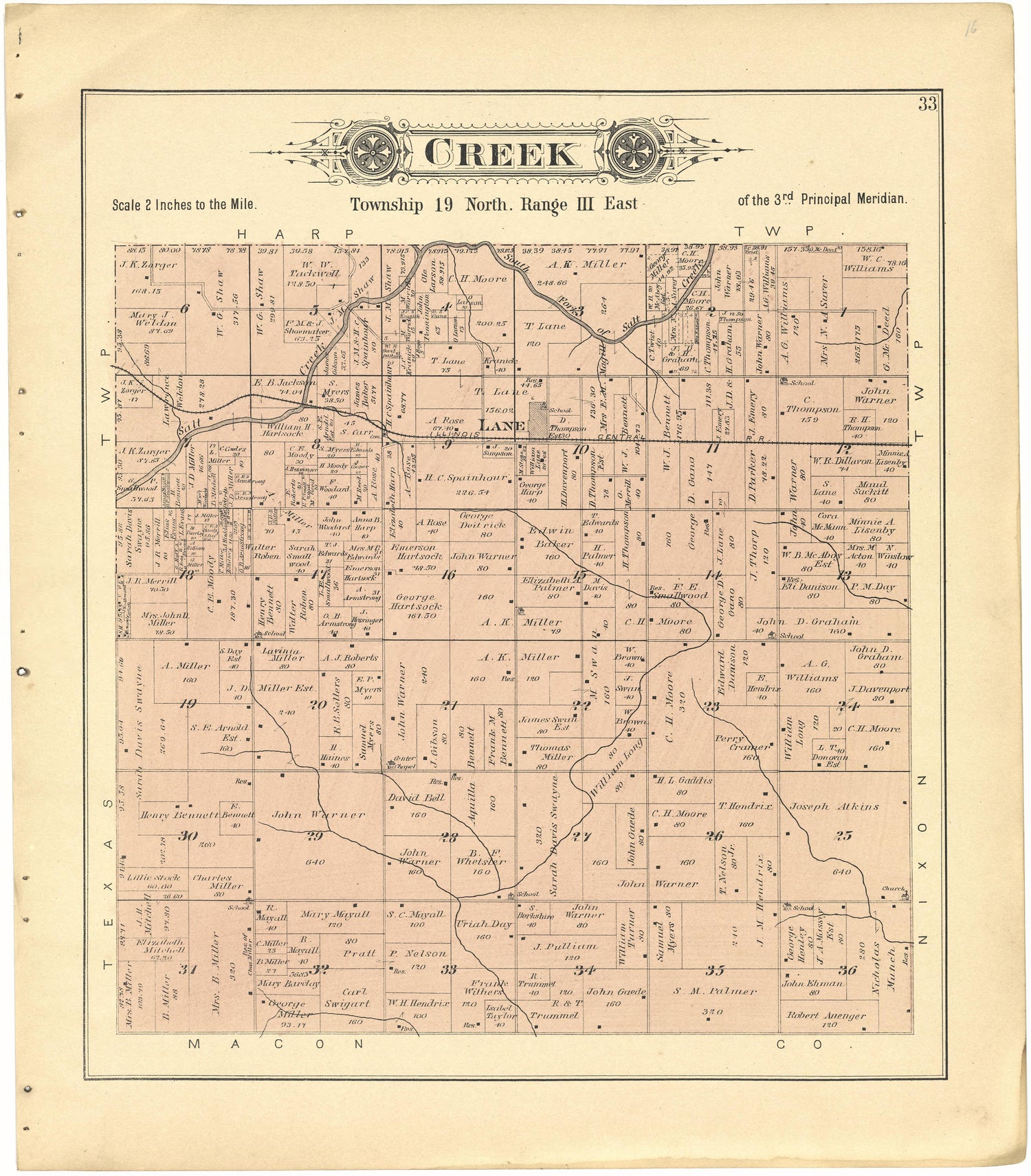 Creek from Plat Book of De Witt County, Illinois 1894 by Relic Map Company