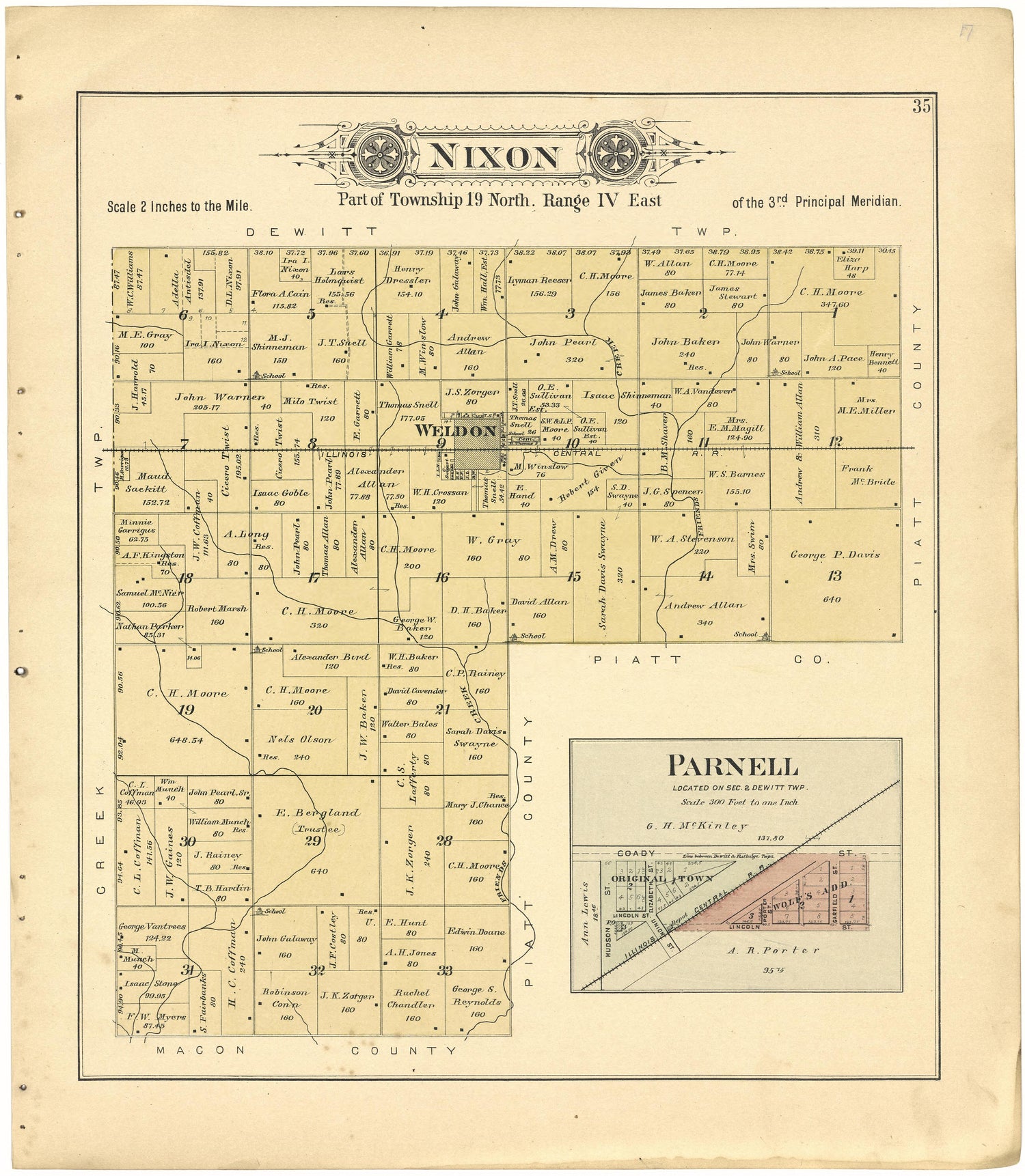 Nixon; Parnell from Plat Book of De Witt County, Illinois 1894 by Relic Map Company