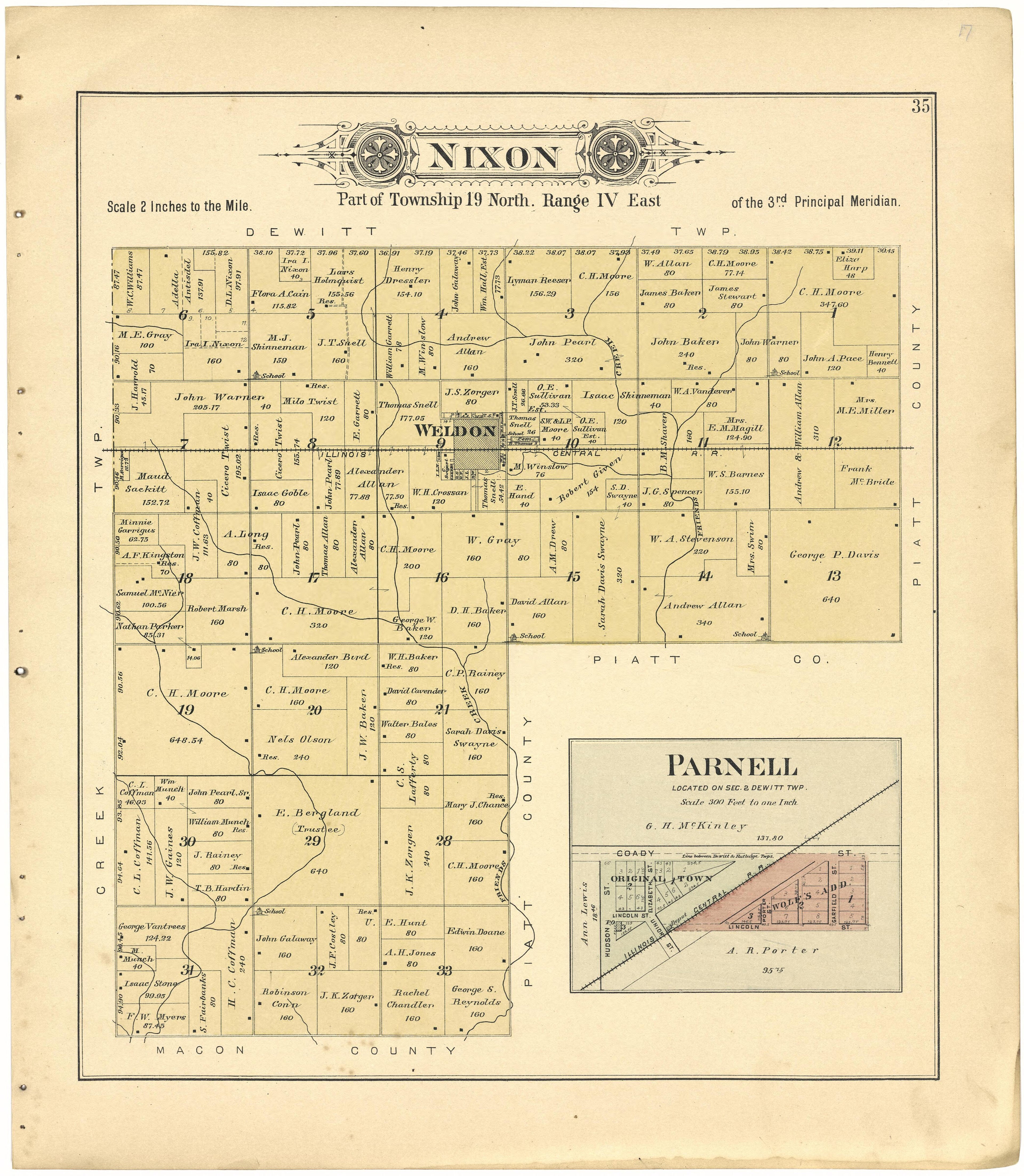 Nixon; Parnell from Plat Book of De Witt County, Illinois 1894 by Relic Map Company