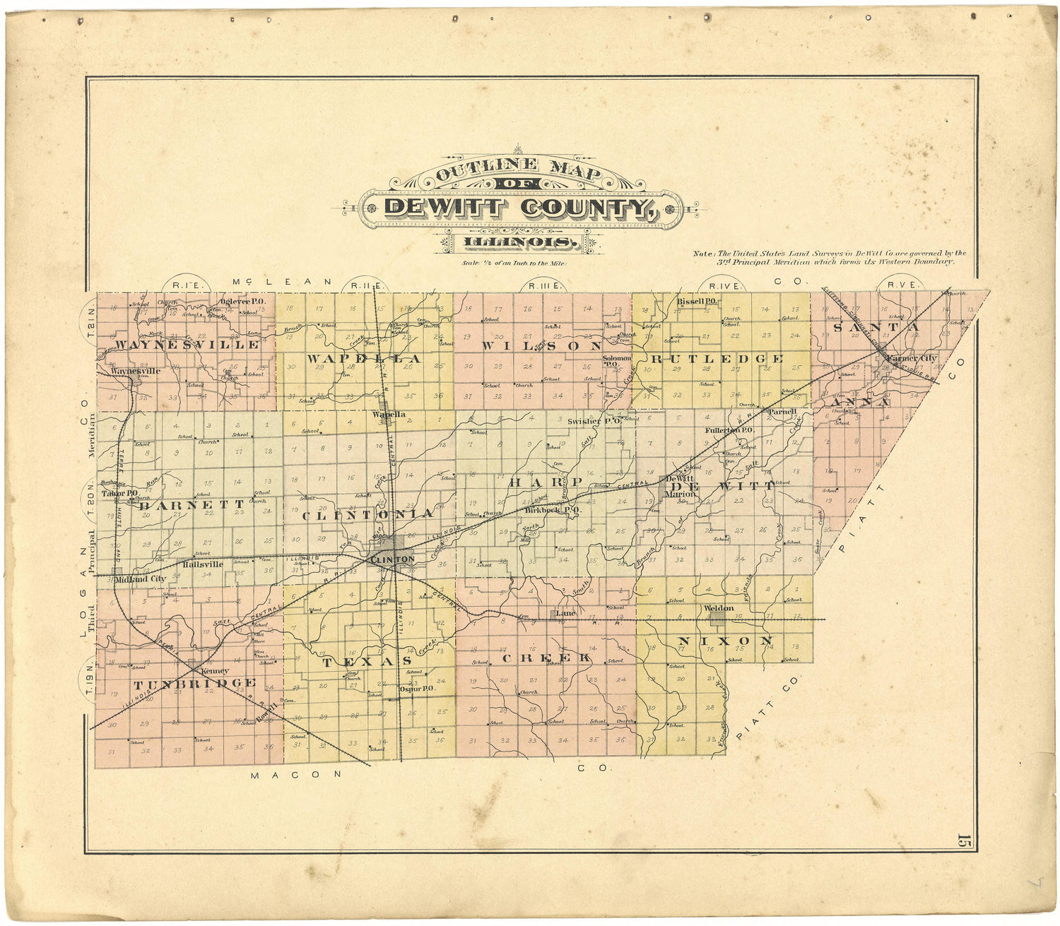 Outline Map of DeWitt County, Illinois from Plat Book of De Witt County, Illinois 1894 by Relic Map Company
