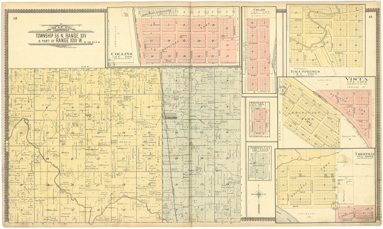 Map of Township 36 N. Range XXV &amp; Part of Range XXIV W. from Standard Atlas of St. Clair County, Missouri : Including a Plat Book of the Villages, Cities and Townships of the County, Map of the State, United States and World, Patrons Directory, Refere... by Relic Map Company