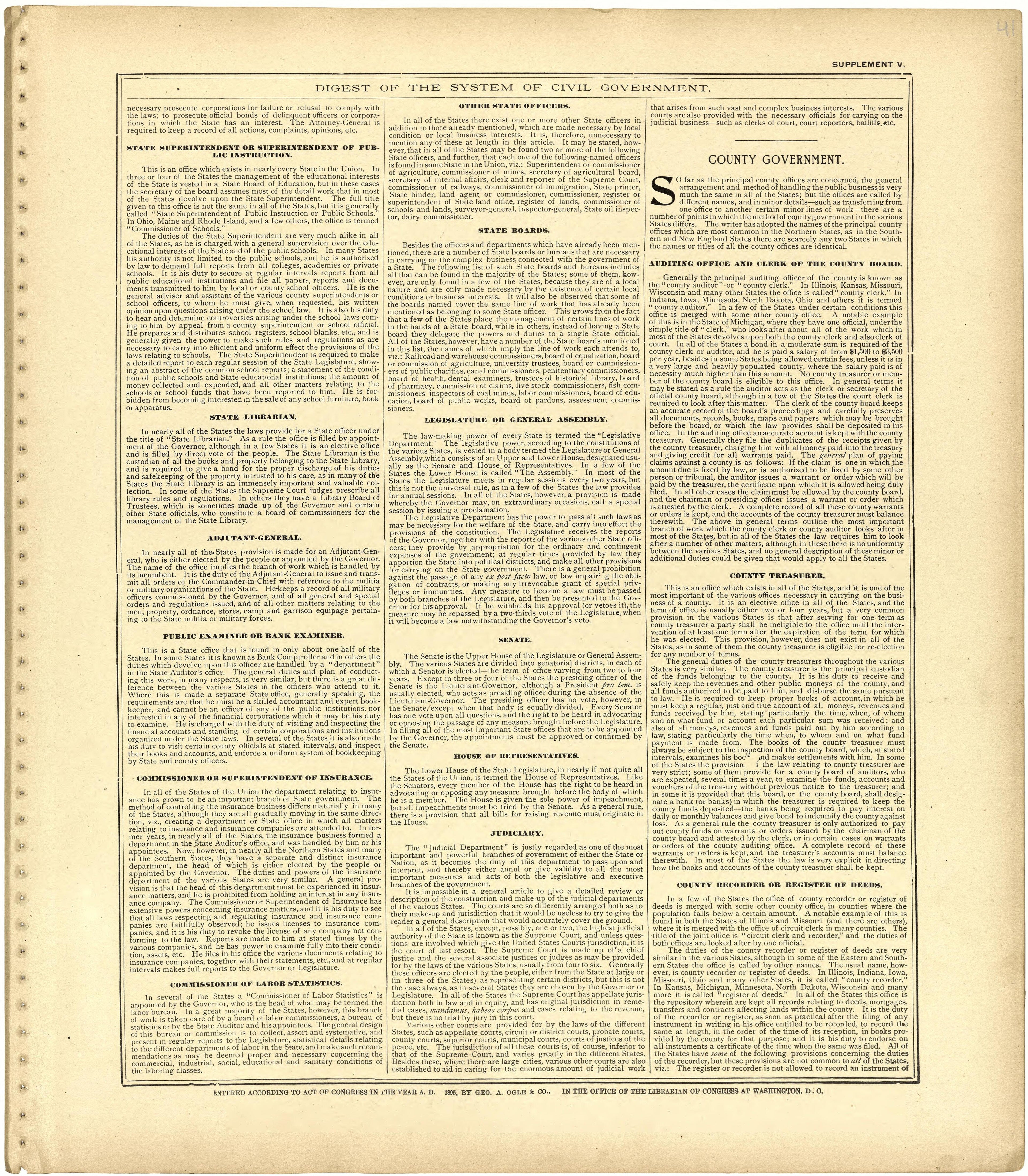 Digest of the System of Civil Government from Standard Atlas of St. Clair County, Missouri : Including a Plat Book of the Villages, Cities and Townships of the County, Map of the State, United States and World, Patrons Directory, Reference … 1903 by Relic Map Company