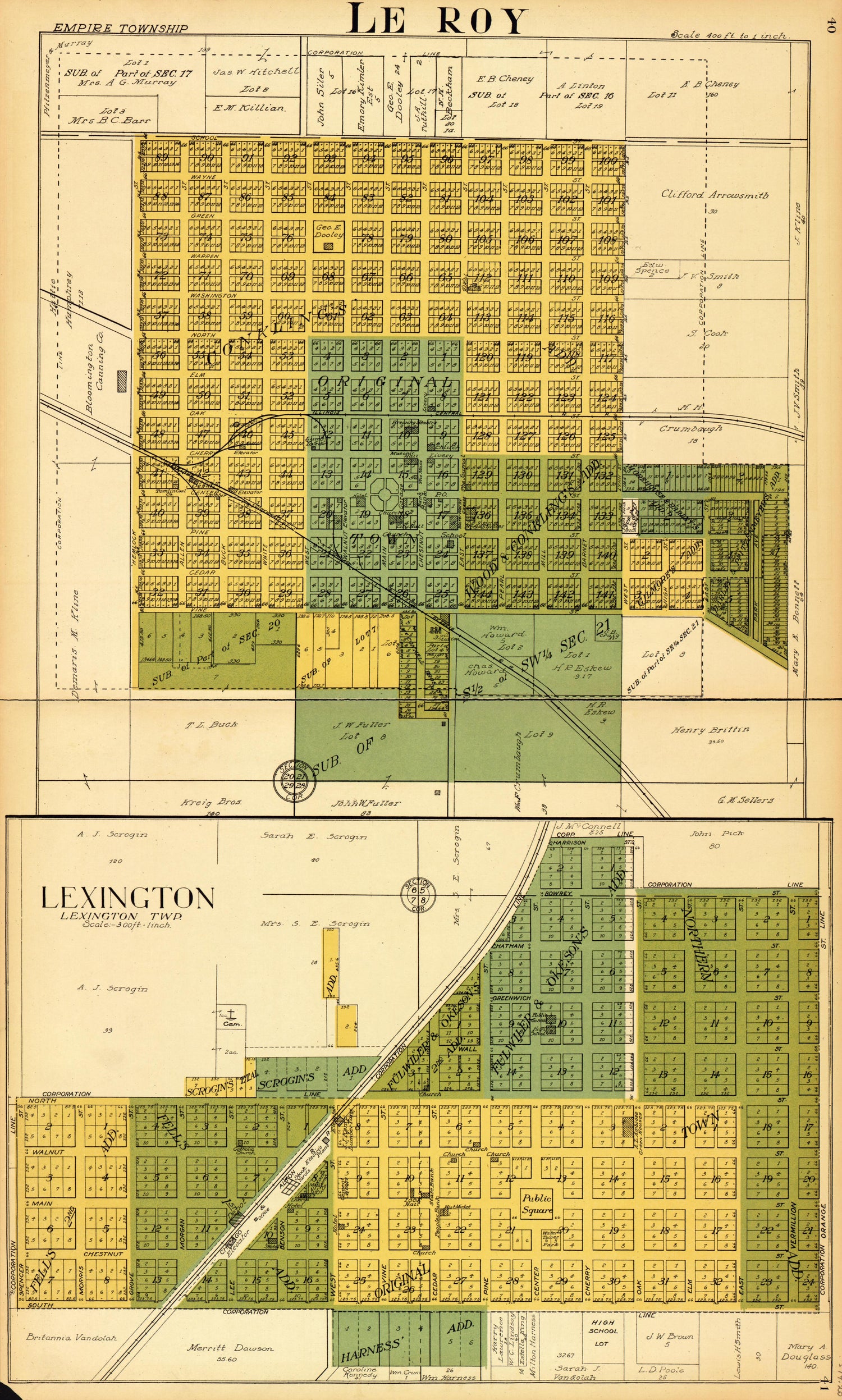 Le Roy, Lexington from Standard Atlas of McLean County, Illinois, Including a Plat Book of the Villages, Cities and Townships of the County 1914 by Relic Map Company