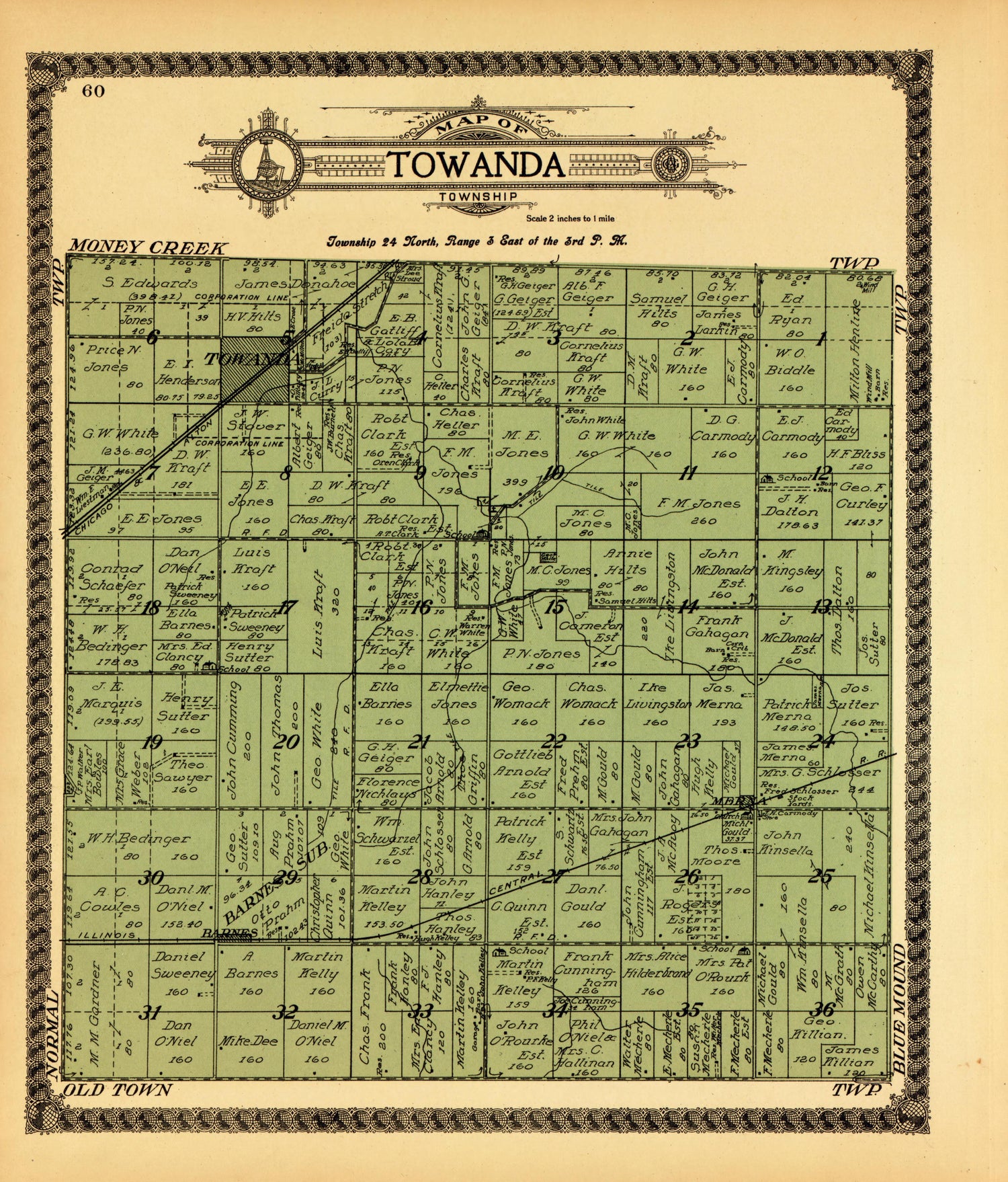 Towanda from Standard Atlas of McLean County, Illinois, Including a Plat Book of the Villages, Cities and Townships of the County 1914 by Relic Map Company