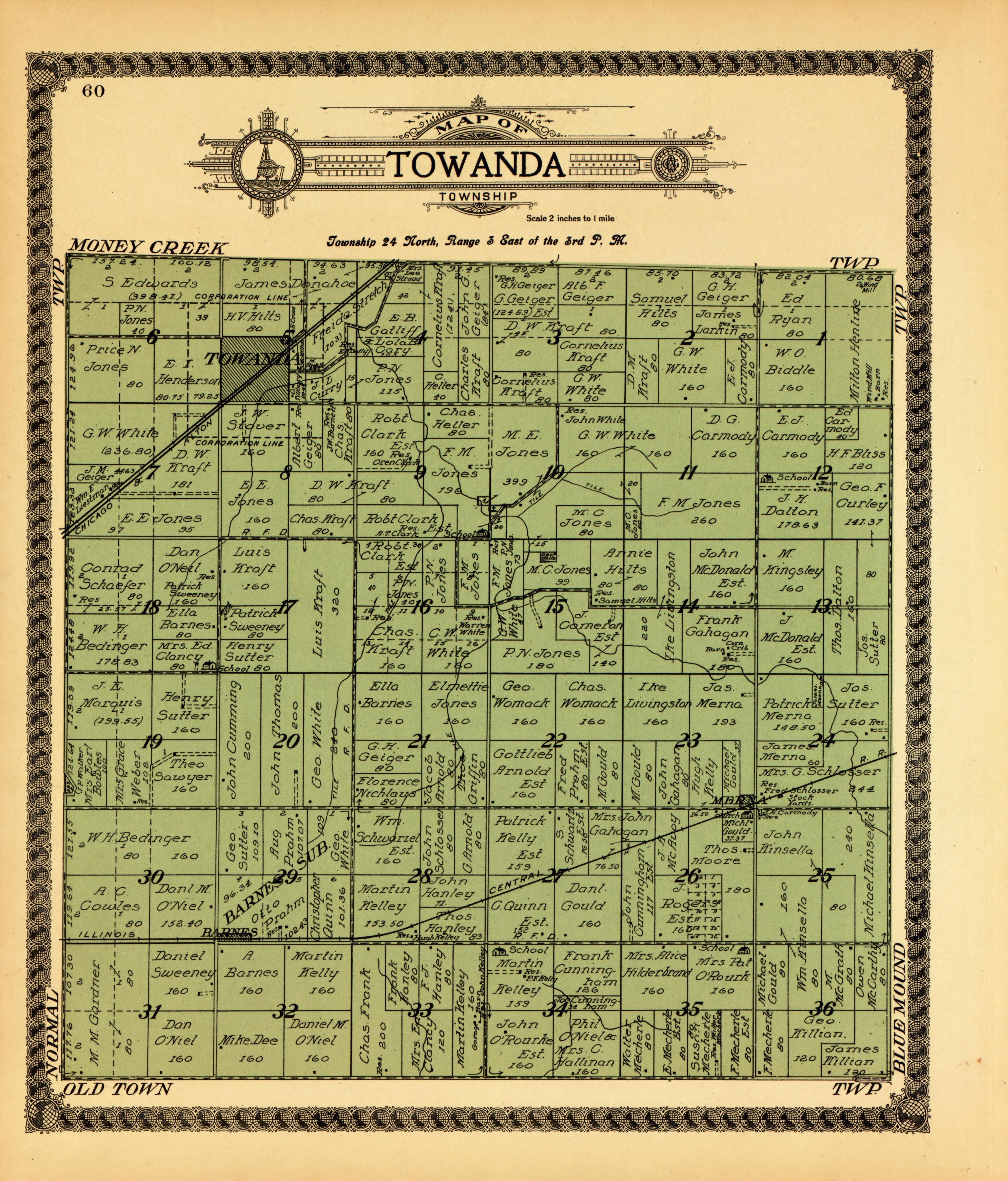 Towanda from Standard Atlas of McLean County, Illinois, Including a Plat Book of the Villages, Cities and Townships of the County 1914 by Relic Map Company