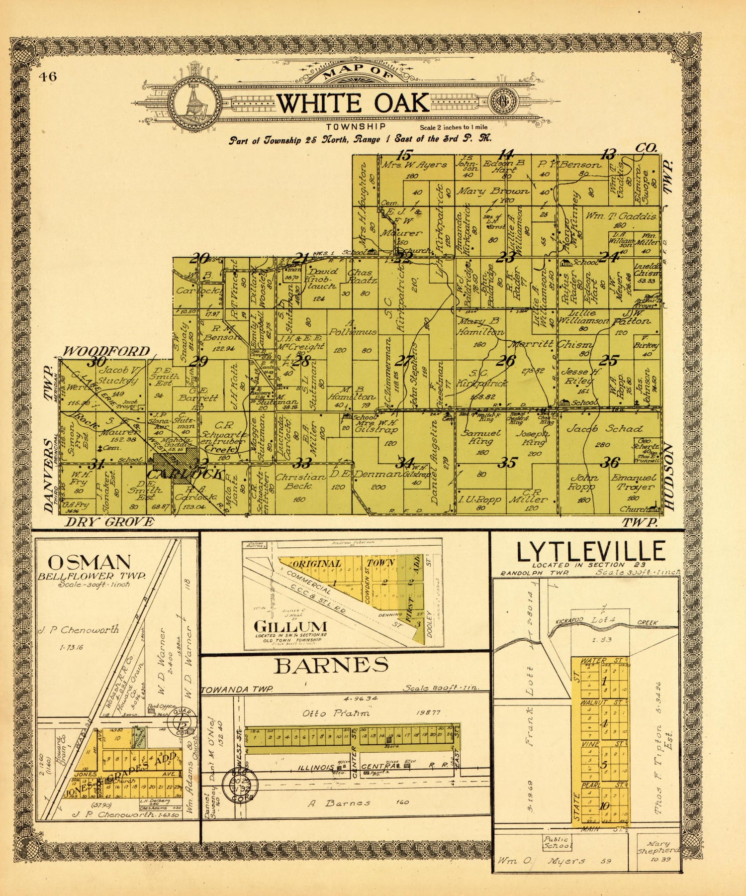 White Oak from Standard Atlas of McLean County, Illinois, Including a Plat Book of the Villages, Cities and Townships of the County 1914 by Relic Map Company
