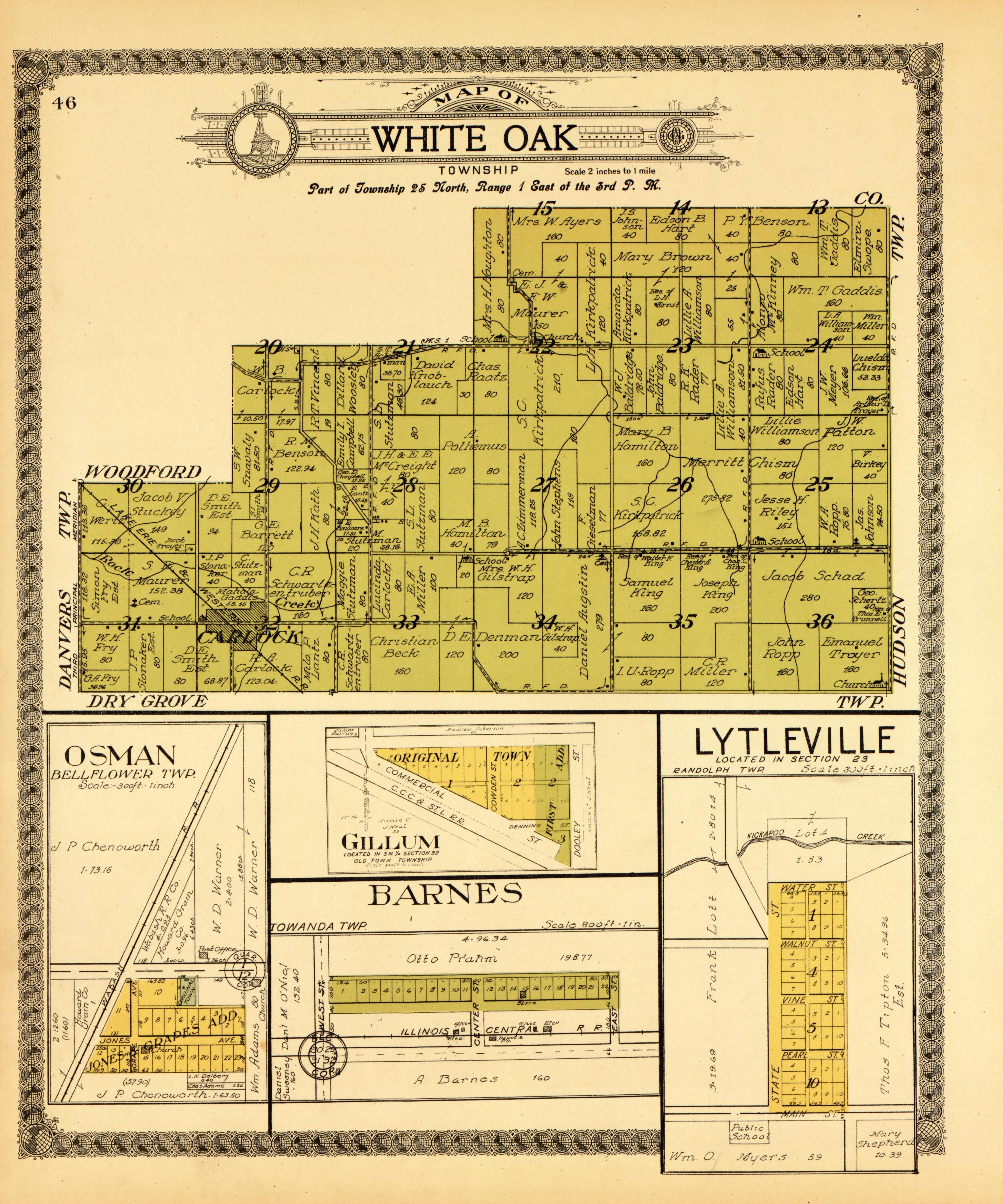 White Oak from Standard Atlas of McLean County, Illinois, Including a Plat Book of the Villages, Cities and Townships of the County 1914 by Relic Map Company