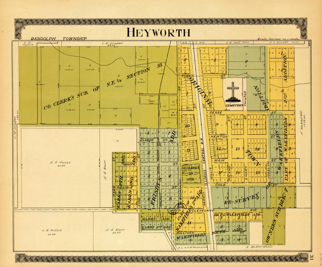 Heyworth from Standard Atlas of McLean County, Illinois, Including a Plat Book of the Villages, Cities and Townships of the County 1914 by Relic Map Company