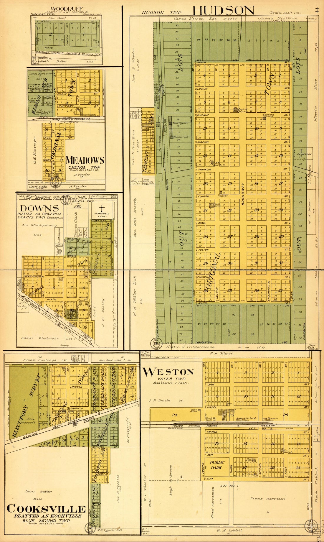 Hudson, Weston, Cooksville, Downs, Meadows from Standard Atlas of McLean County, Illinois, Including a Plat Book of the Villages, Cities and Townships of the County 1914 by Relic Map Company