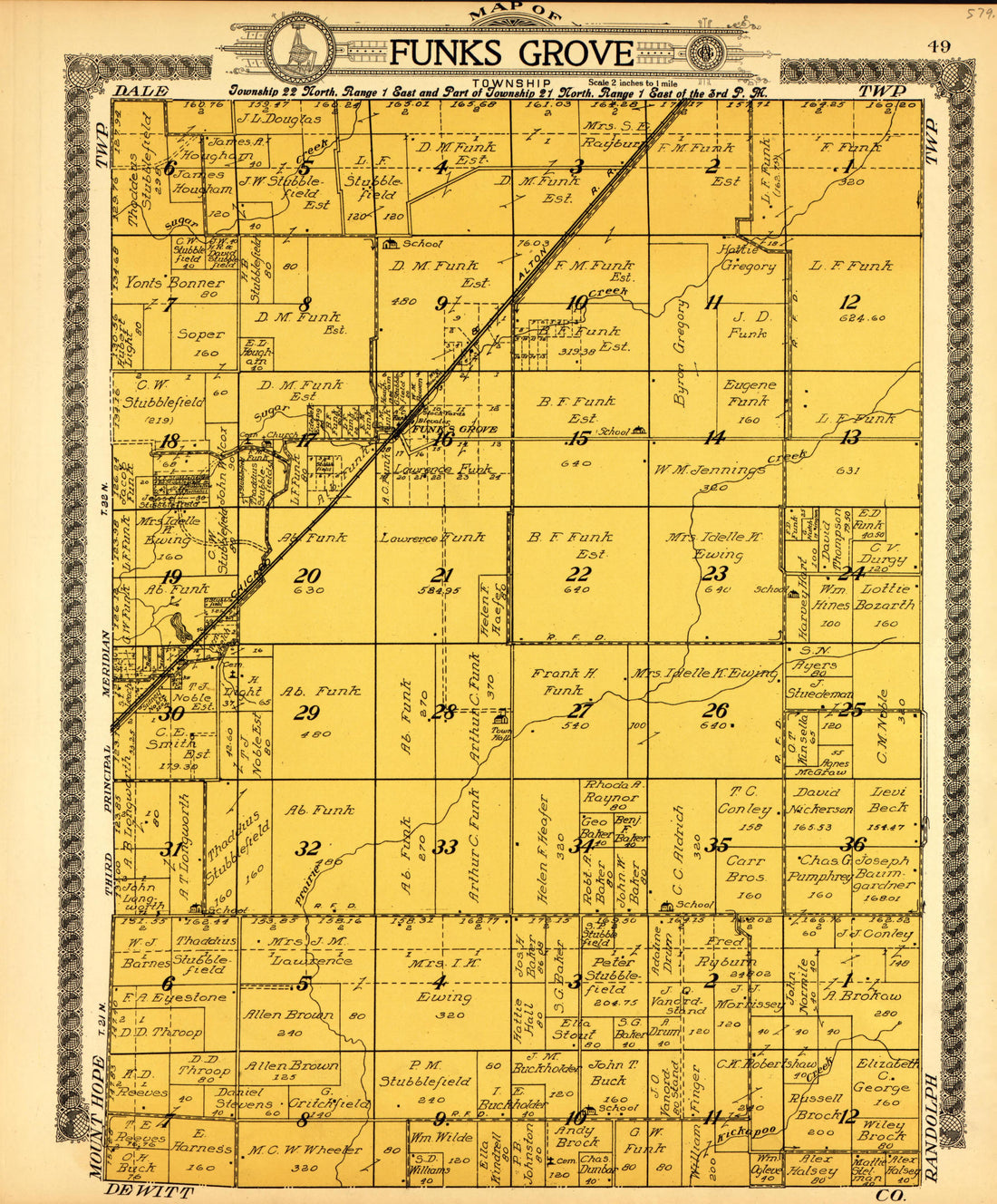Funks Grove from Standard Atlas of McLean County, Illinois, Including a Plat Book of the Villages, Cities and Townships of the County 1914 by Relic Map Company