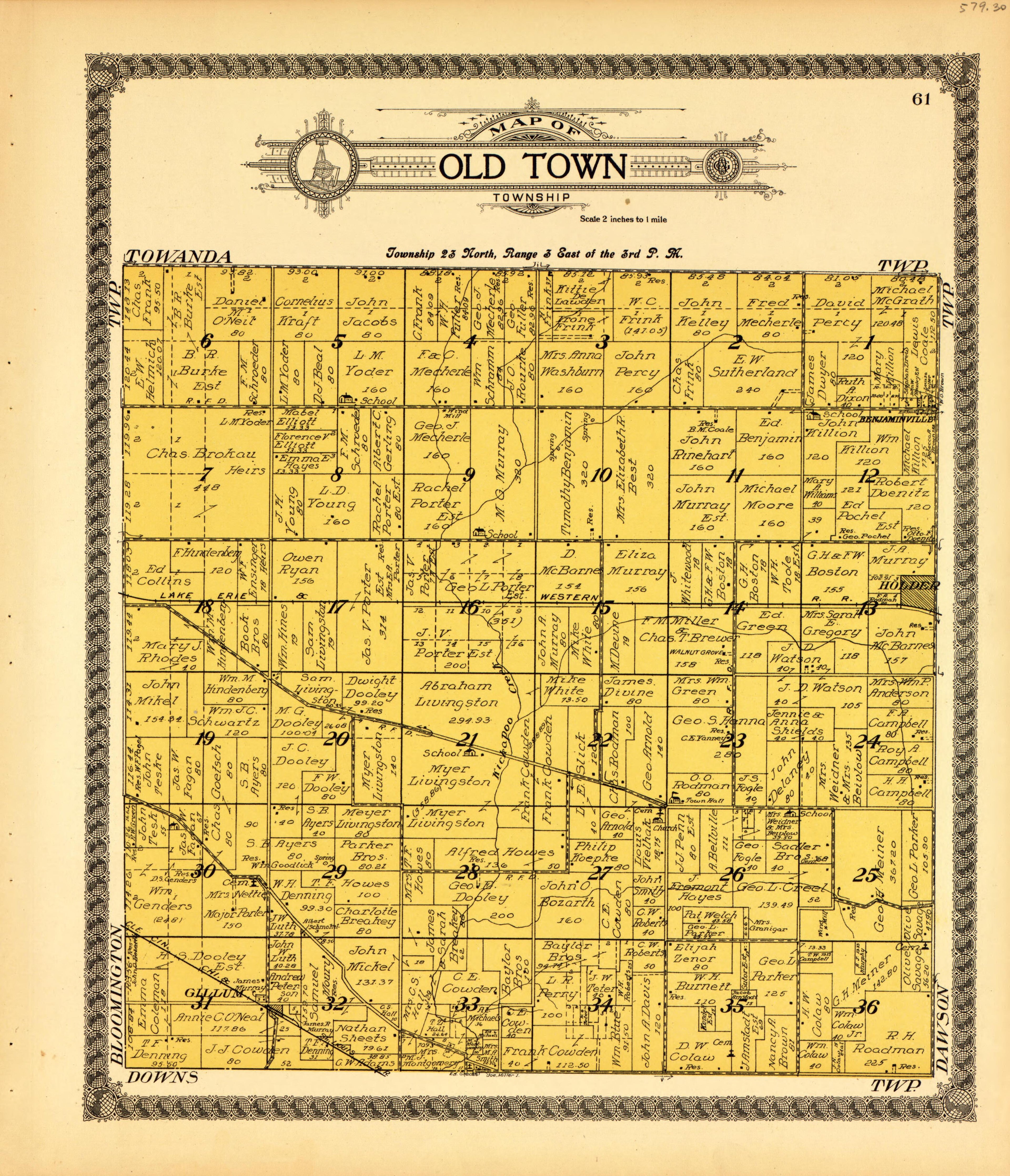 Old Town from Standard Atlas of McLean County, Illinois, Including a Plat Book of the Villages, Cities and Townships of the County 1914 by Relic Map Company