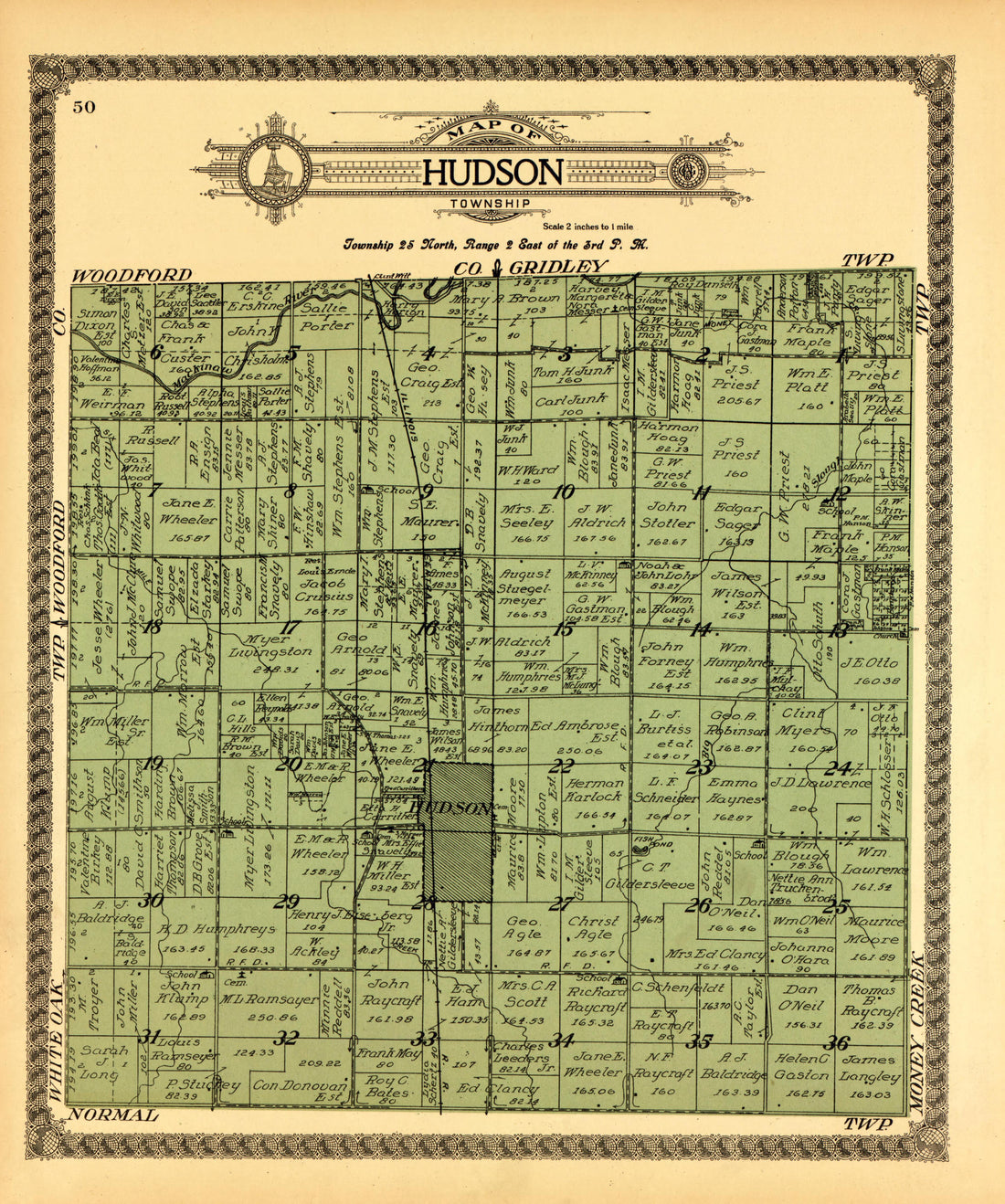 Hudson from Standard Atlas of McLean County, Illinois, Including a Plat Book of the Villages, Cities and Townships of the County 1914 by Relic Map Company