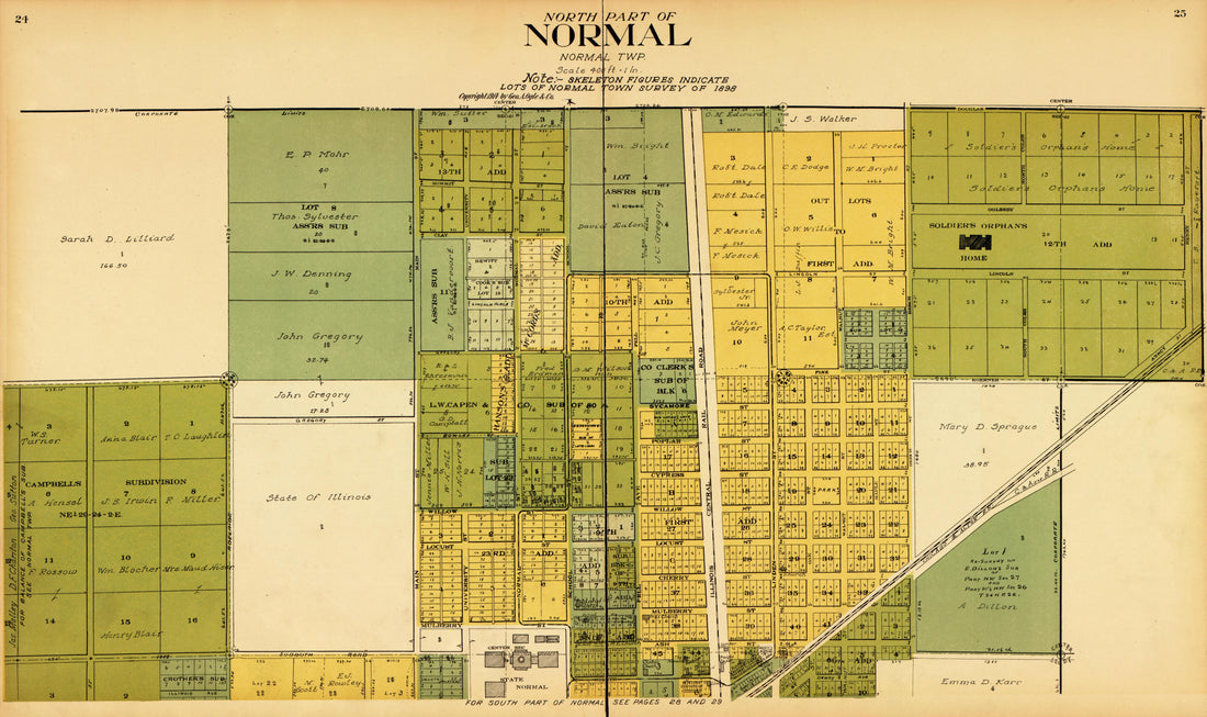 North Part of Normal from Standard Atlas of McLean County, Illinois, Including a Plat Book of the Villages, Cities and Townships of the County 1914 by Relic Map Company