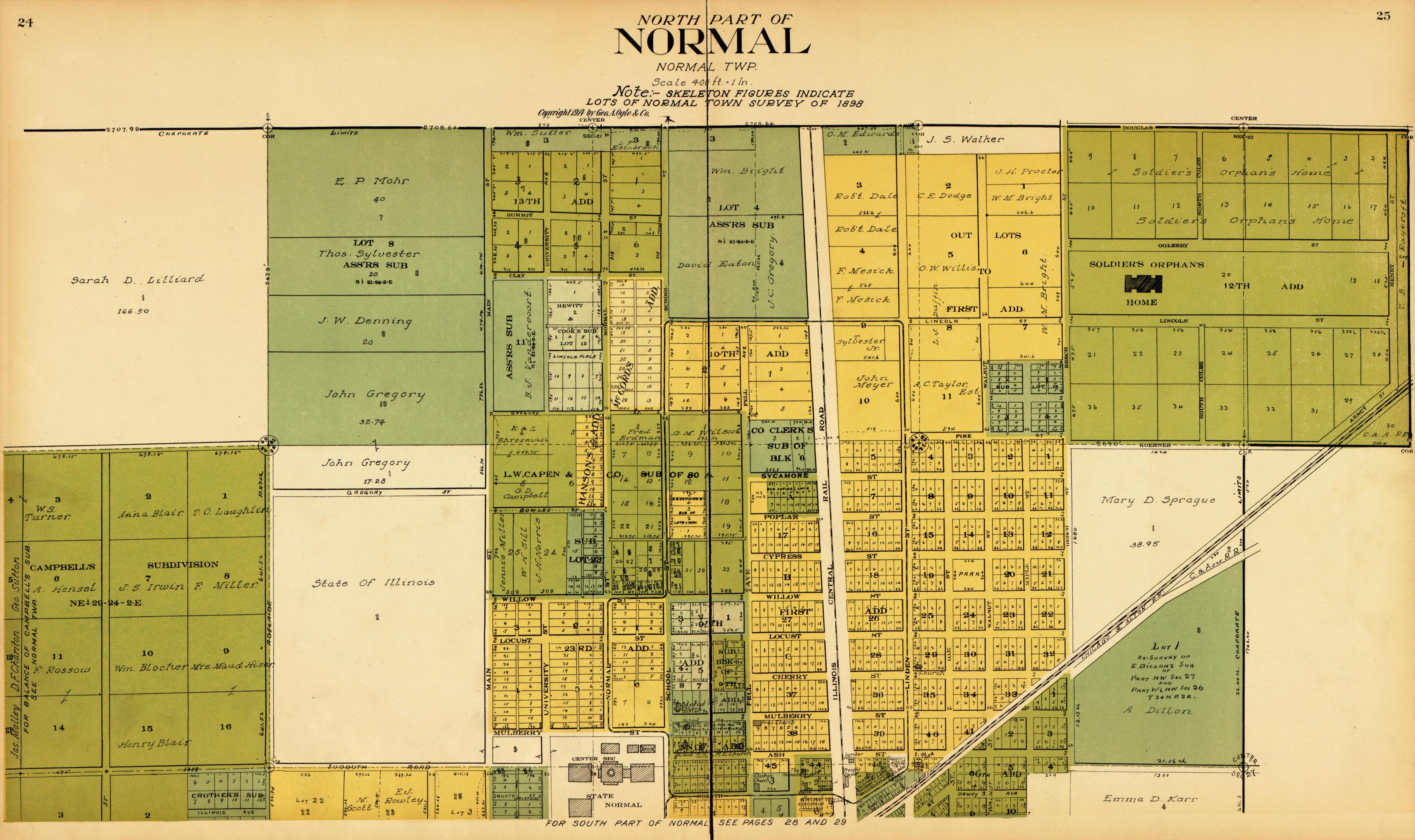 North Part of Normal from Standard Atlas of McLean County, Illinois, Including a Plat Book of the Villages, Cities and Townships of the County 1914 by Relic Map Company