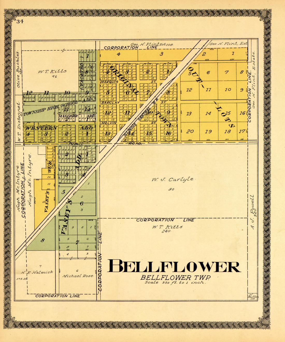 Bellflower from Standard Atlas of McLean County, Illinois, Including a Plat Book of the Villages, Cities and Townships of the County 1914 by Relic Map Company