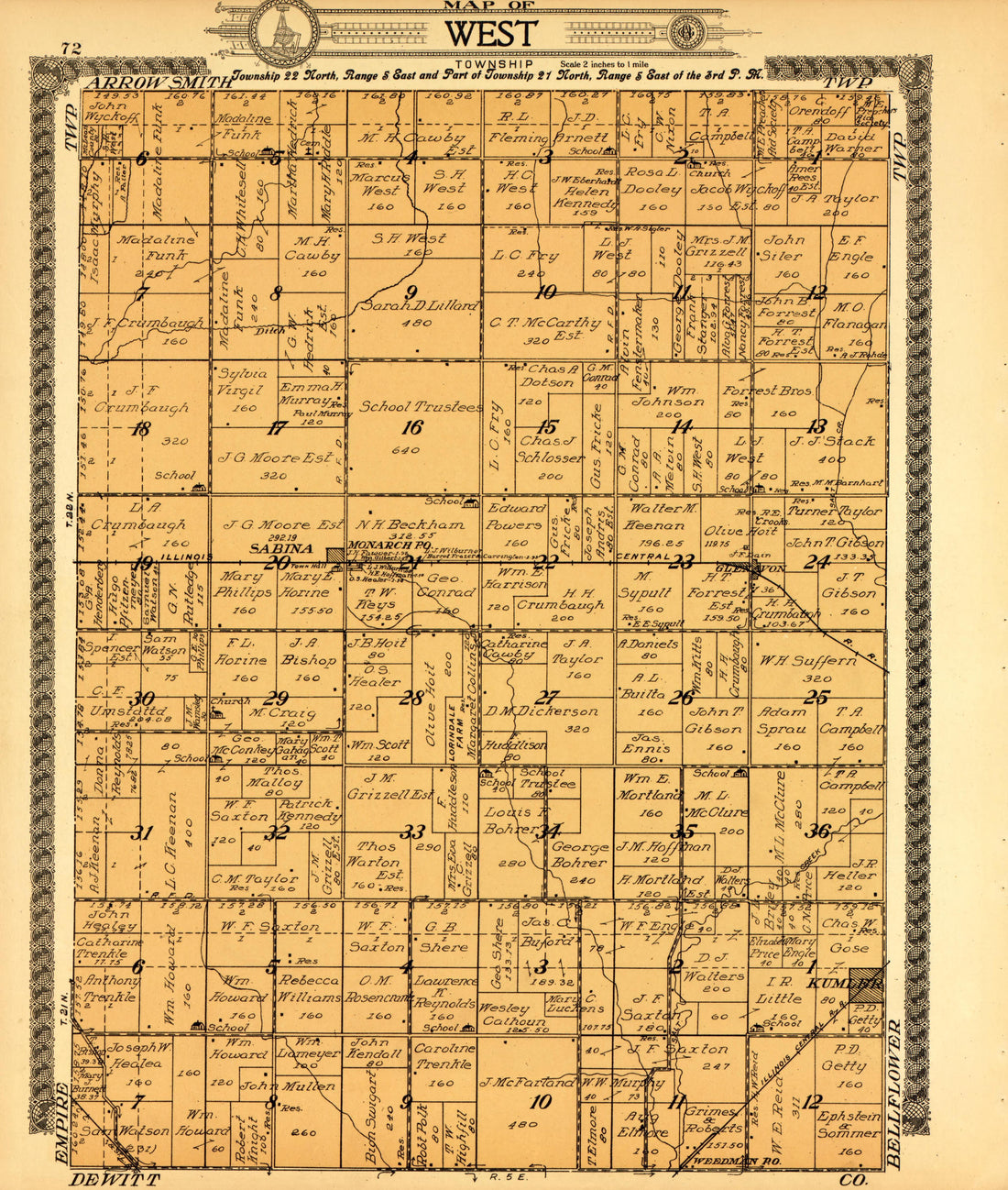 West from Standard Atlas of McLean County, Illinois, Including a Plat Book of the Villages, Cities and Townships of the County 1914 by Relic Map Company