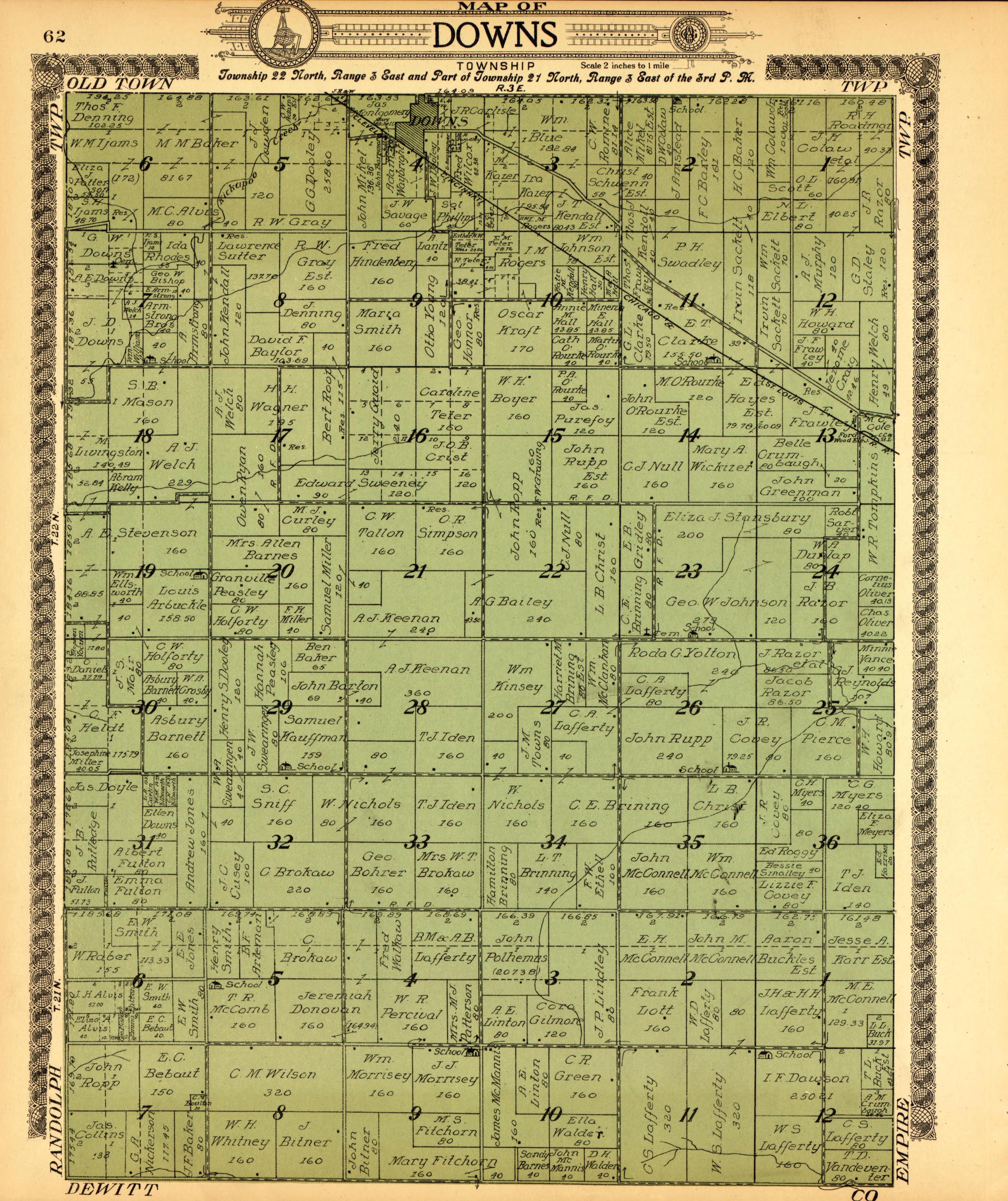 Downs from Standard Atlas of McLean County, Illinois, Including a Plat Book of the Villages, Cities and Townships of the County 1914 by Relic Map Company