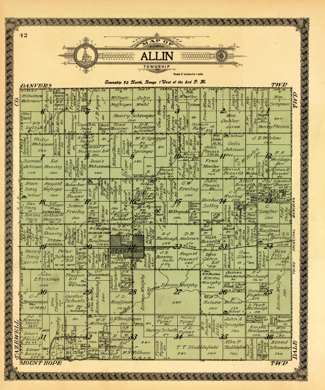 Allin from Standard Atlas of McLean County, Illinois, Including a Plat Book of the Villages, Cities and Townships of the County 1914 by Relic Map Company