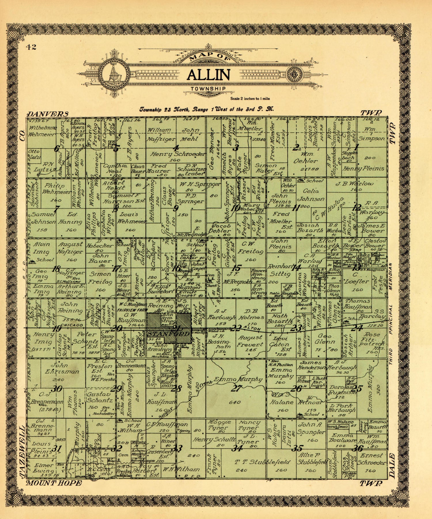 Allin from Standard Atlas of McLean County, Illinois, Including a Plat Book of the Villages, Cities and Townships of the County 1914 by Relic Map Company