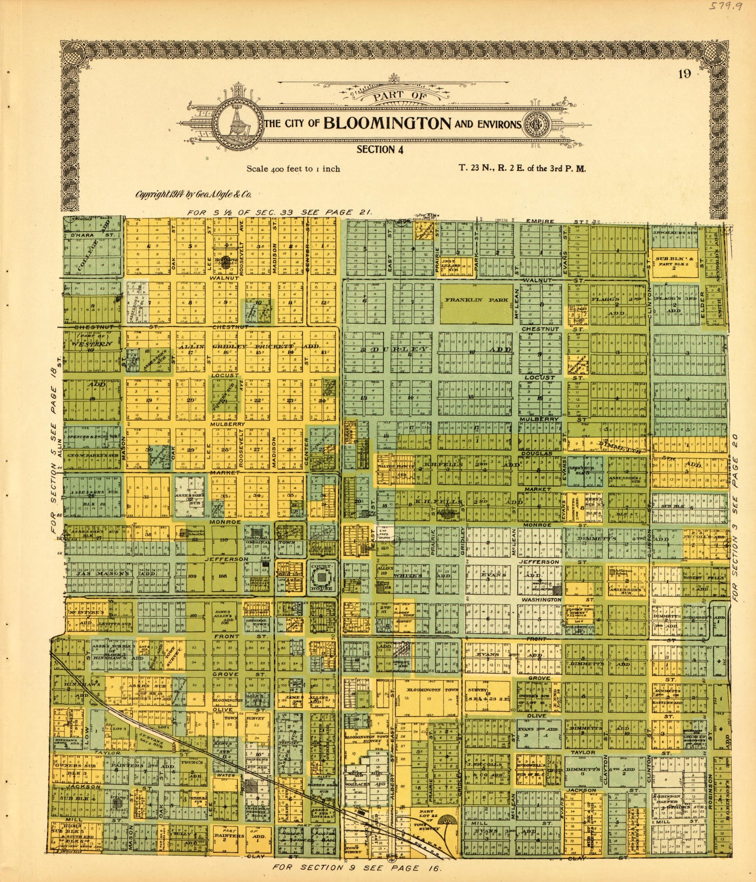Bloomington and Environs: Section 4 from Standard Atlas of McLean County, Illinois, Including a Plat Book of the Villages, Cities and Townships of the County 1914 by Relic Map Company