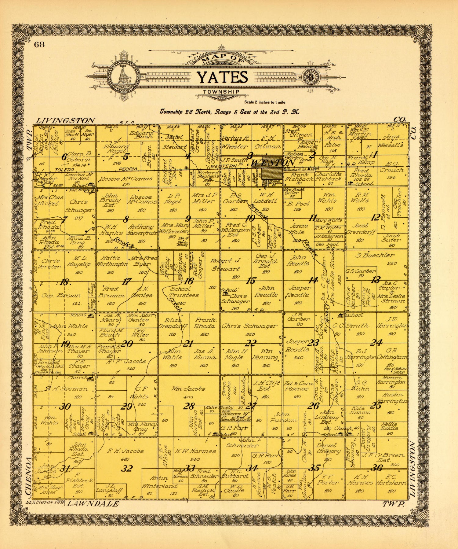 Yates from Standard Atlas of McLean County, Illinois, Including a Plat Book of the Villages, Cities and Townships of the County 1914 by Relic Map Company