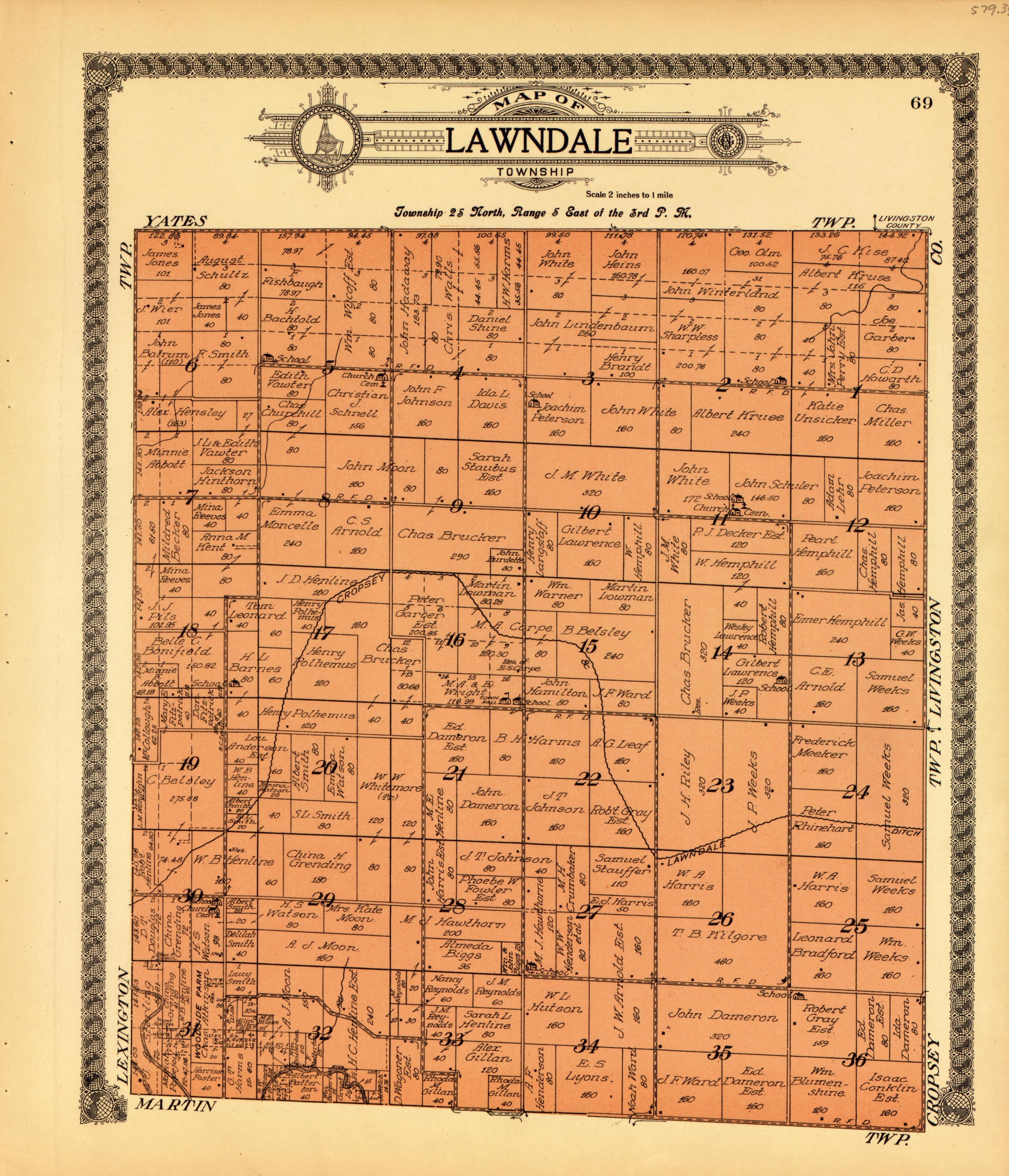 Lawndale from Standard Atlas of McLean County, Illinois, Including a Plat Book of the Villages, Cities and Townships of the County 1914 by Relic Map Company