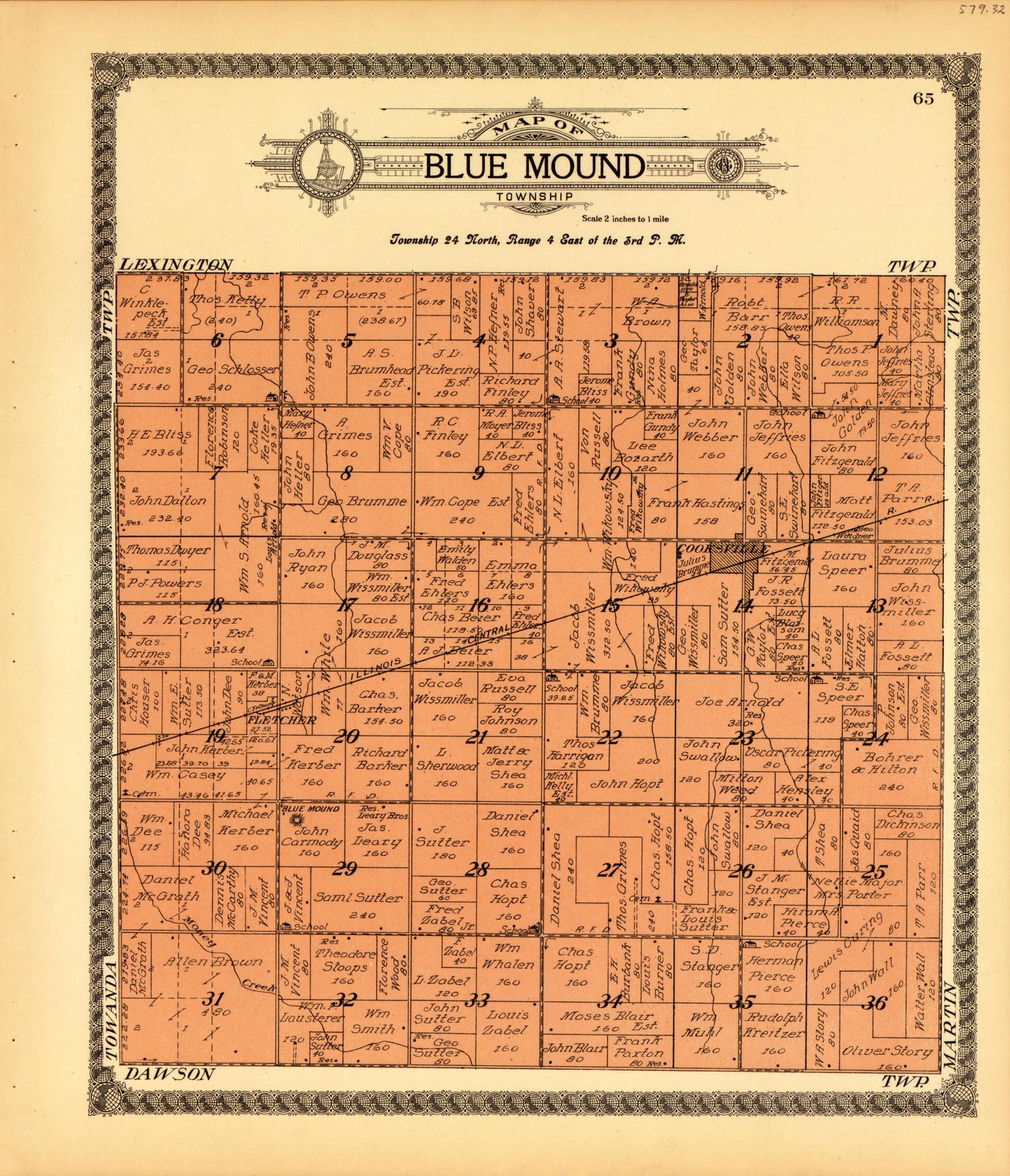 Blue Mound from Standard Atlas of McLean County, Illinois, Including a Plat Book of the Villages, Cities and Townships of the County 1914 by Relic Map Company
