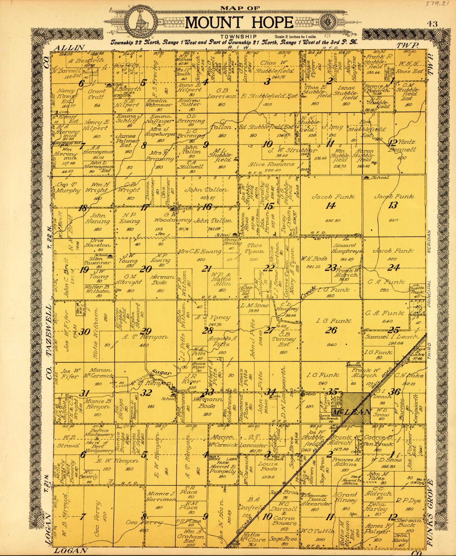 Mount Hope from Standard Atlas of McLean County, Illinois, Including a Plat Book of the Villages, Cities and Townships of the County 1914 by Relic Map Company