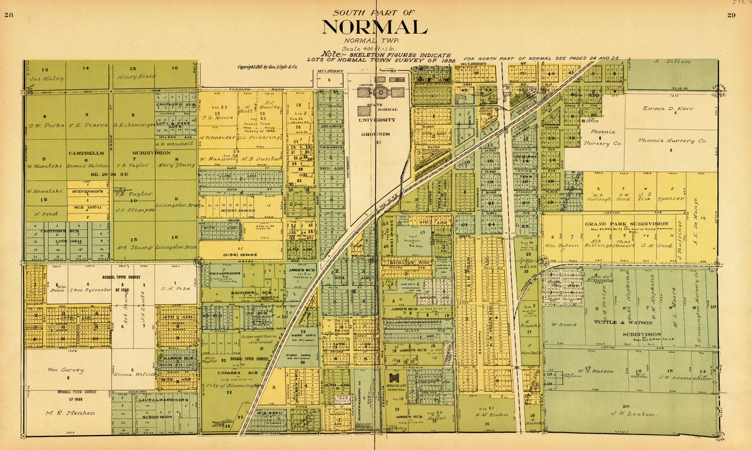 South Part of Normal from Standard Atlas of McLean County, Illinois, Including a Plat Book of the Villages, Cities and Townships of the County 1914 by Relic Map Company