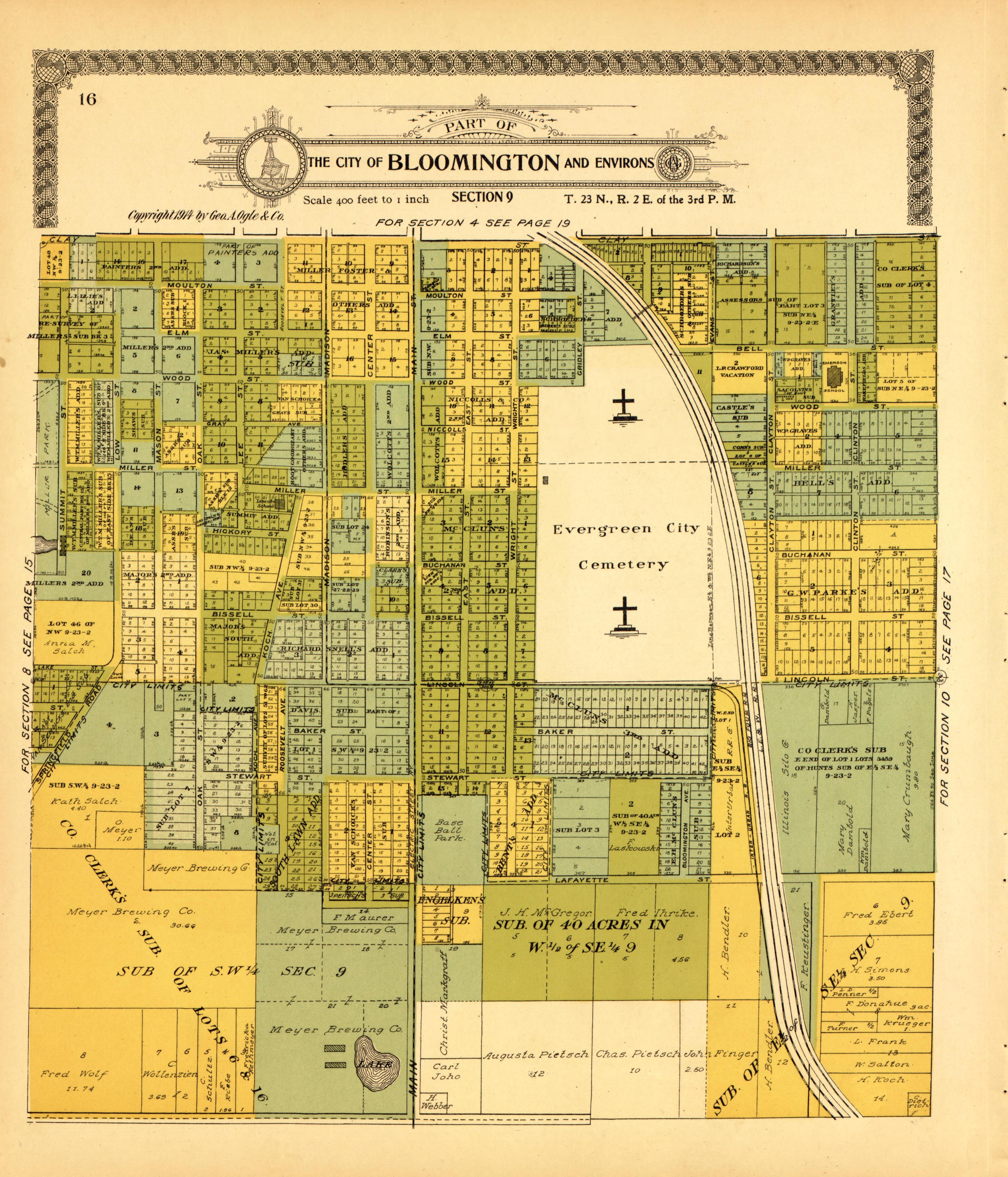 Bloomington and Environs: Section 9 from Standard Atlas of McLean County, Illinois, Including a Plat Book of the Villages, Cities and Townships of the County 1914 by Relic Map Company