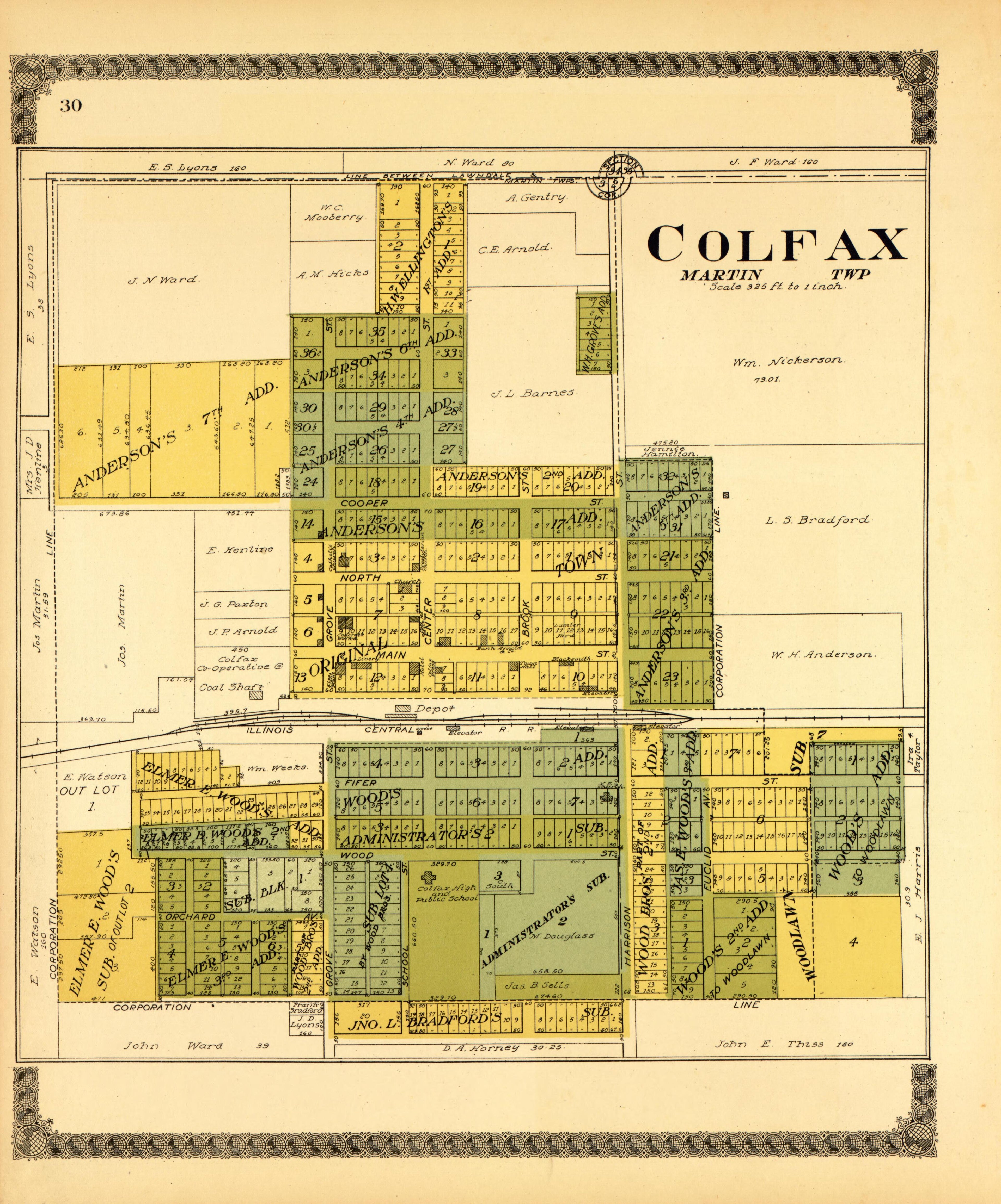 Colfax from Standard Atlas of McLean County, Illinois, Including a Plat Book of the Villages, Cities and Townships of the County 1914 by Relic Map Company