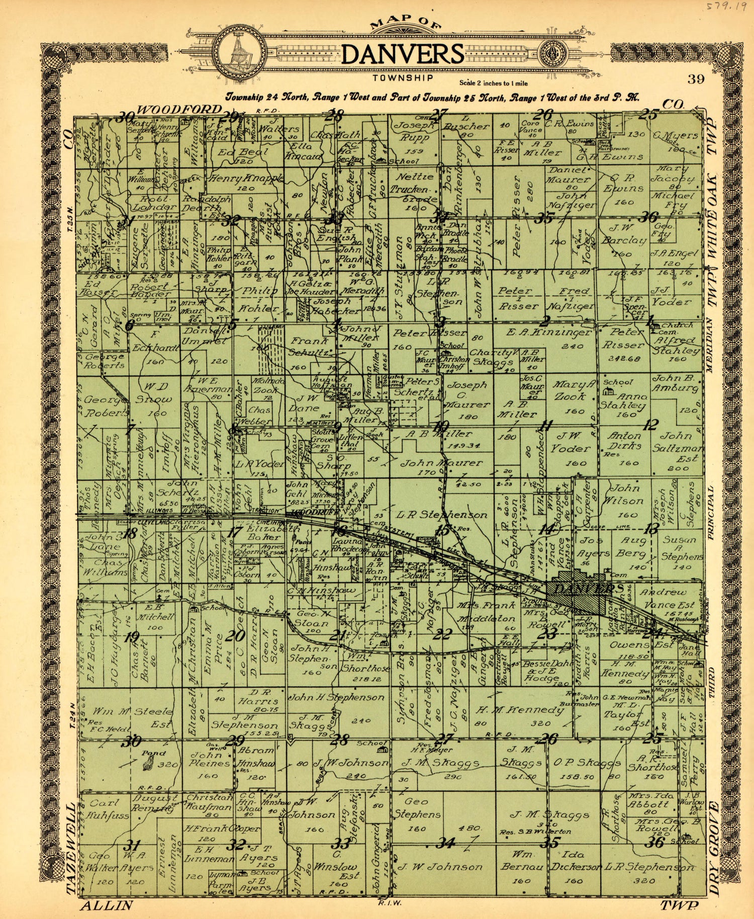 Danvers from Standard Atlas of McLean County, Illinois, Including a Plat Book of the Villages, Cities and Townships of the County 1914 by Relic Map Company