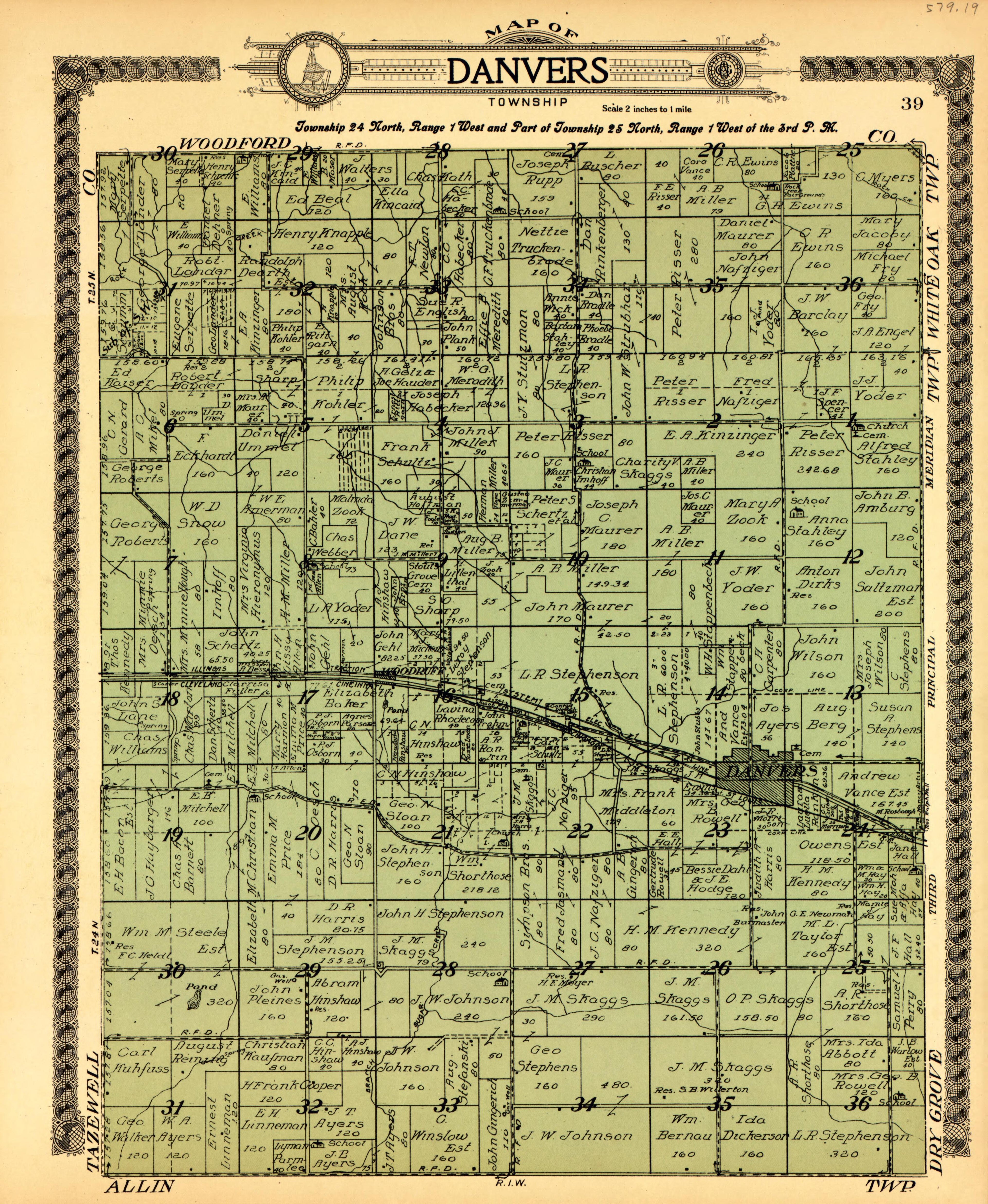 Danvers from Standard Atlas of McLean County, Illinois, Including a Plat Book of the Villages, Cities and Townships of the County 1914 by Relic Map Company