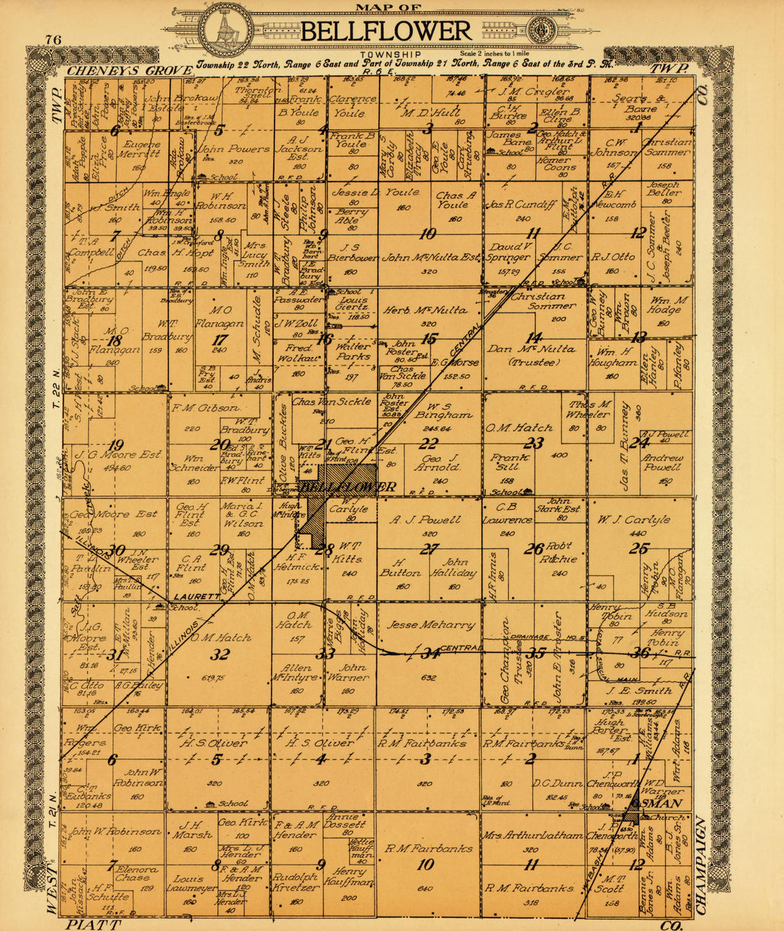 Bellflower from Standard Atlas of McLean County, Illinois, Including a Plat Book of the Villages, Cities and Townships of the County 1914 by Relic Map Company