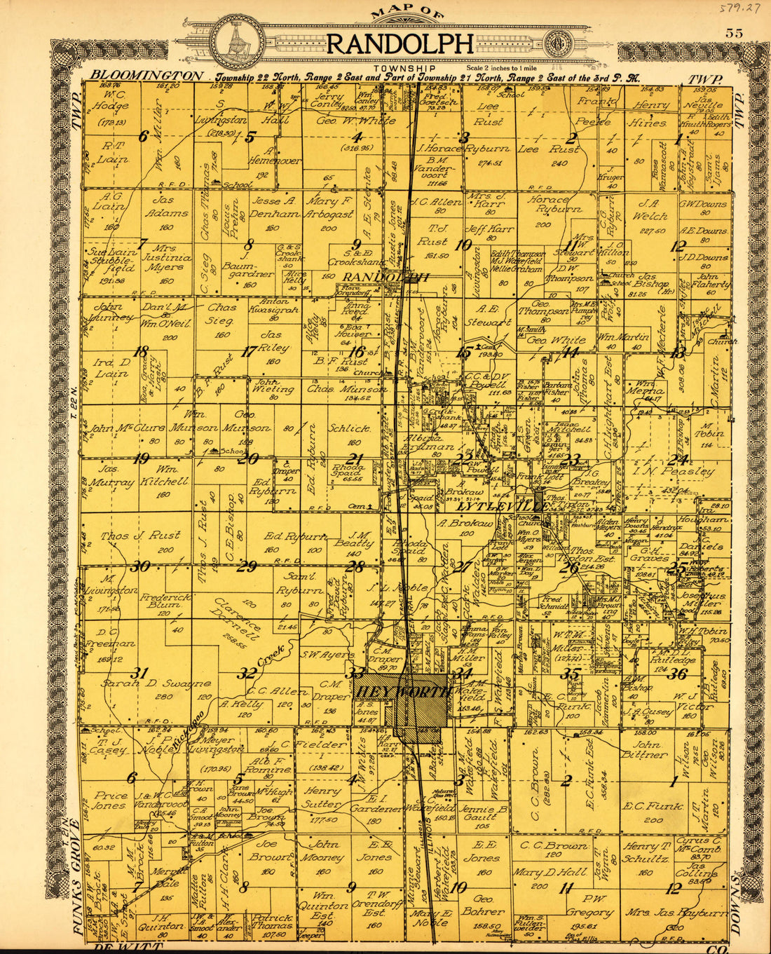 Randolph from Standard Atlas of McLean County, Illinois, Including a Plat Book of the Villages, Cities and Townships of the County 1914 by Relic Map Company