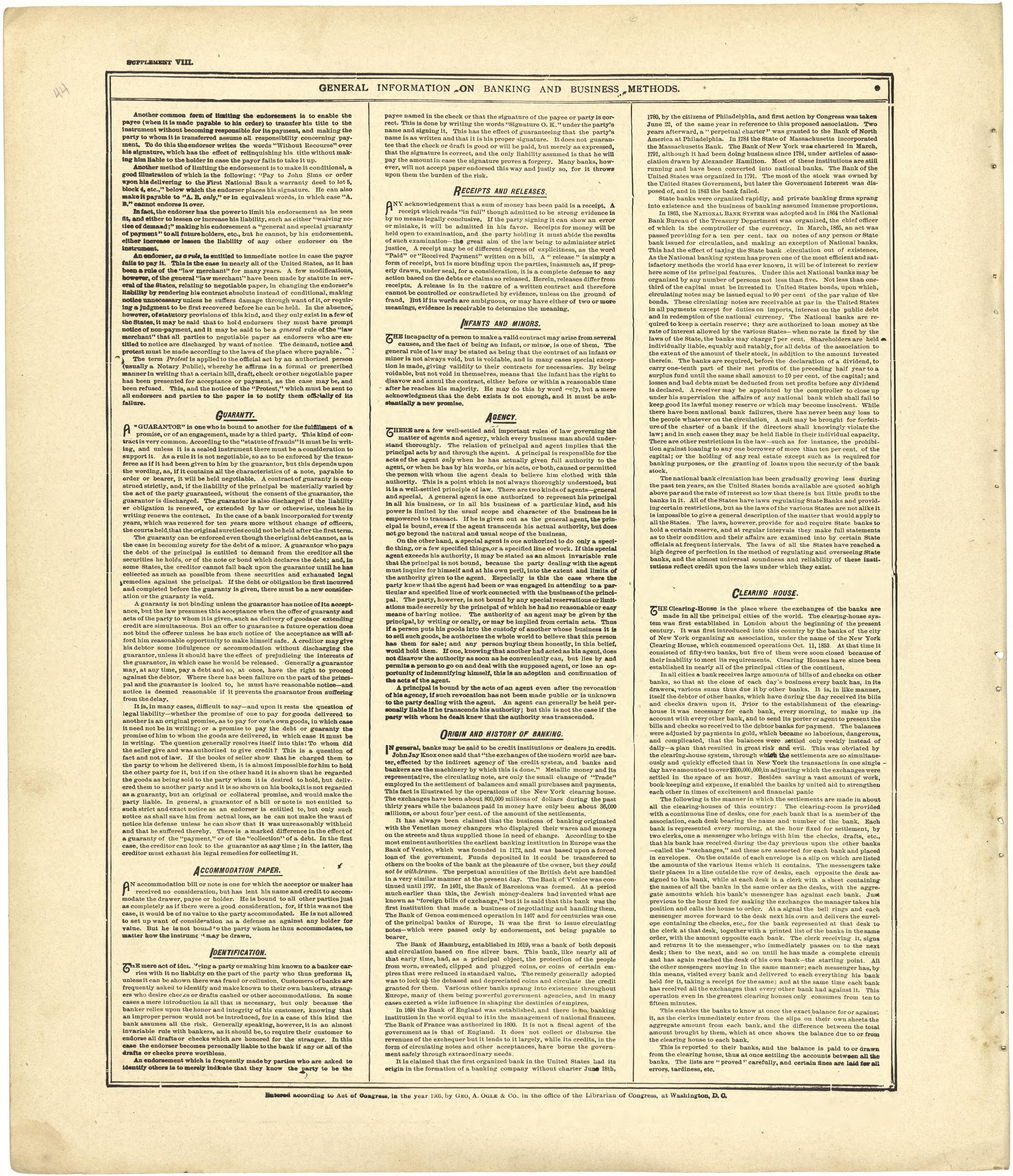 General Information On Banking and Business Methods Continued from Standard Atlas of Cedar County, Missouri : Including a Plat Book of the Villages, Cities and Townships of the County, Map of the State, United States and World, Patrons Directory, Refe... by Relic Map Company