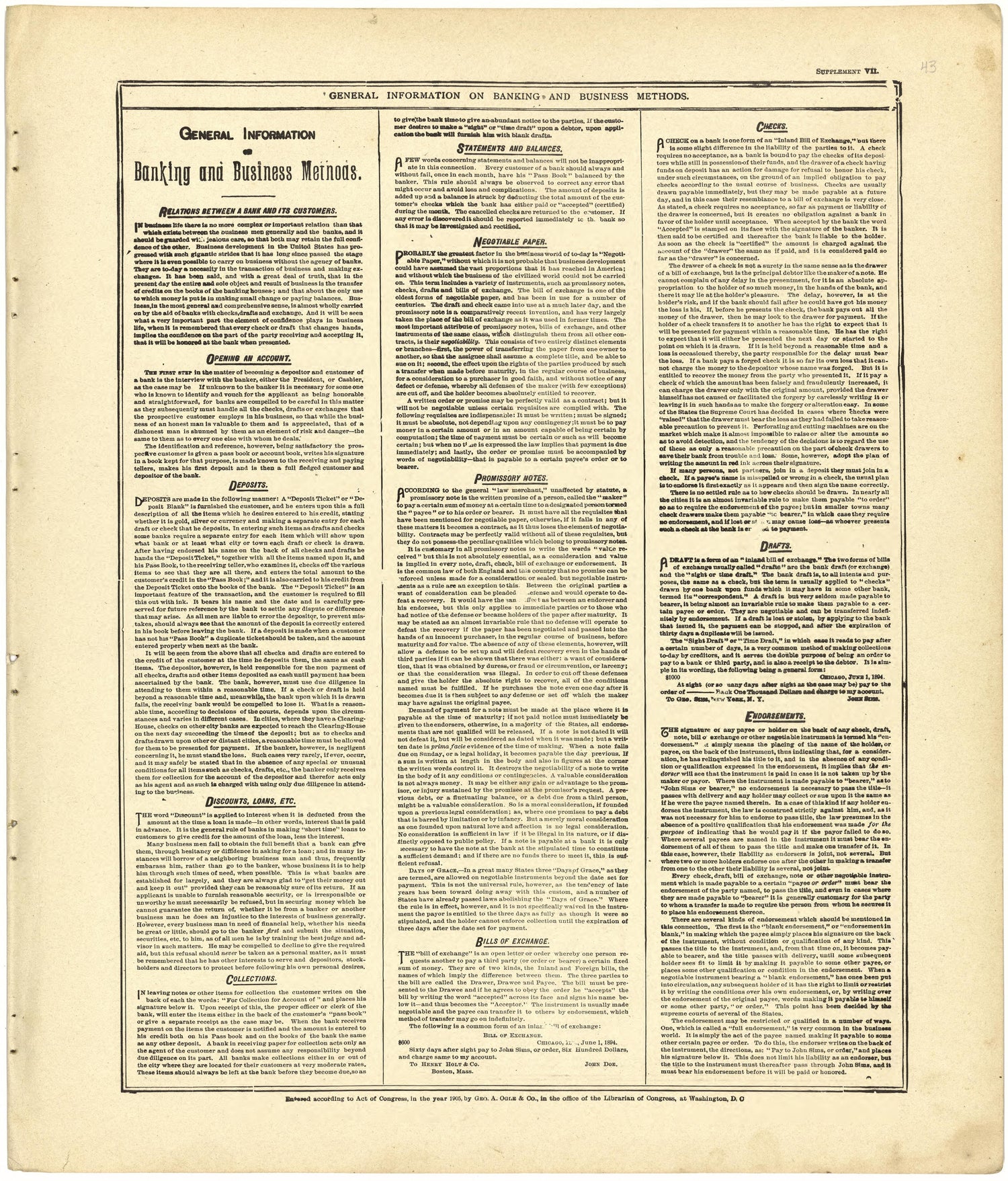 General Information On Banking and Business Methods from Standard Atlas of Cedar County, Missouri : Including a Plat Book of the Villages, Cities and Townships of the County, Map of the State, United States and World, Patrons Directory, Reference Busi... by Relic Map Company