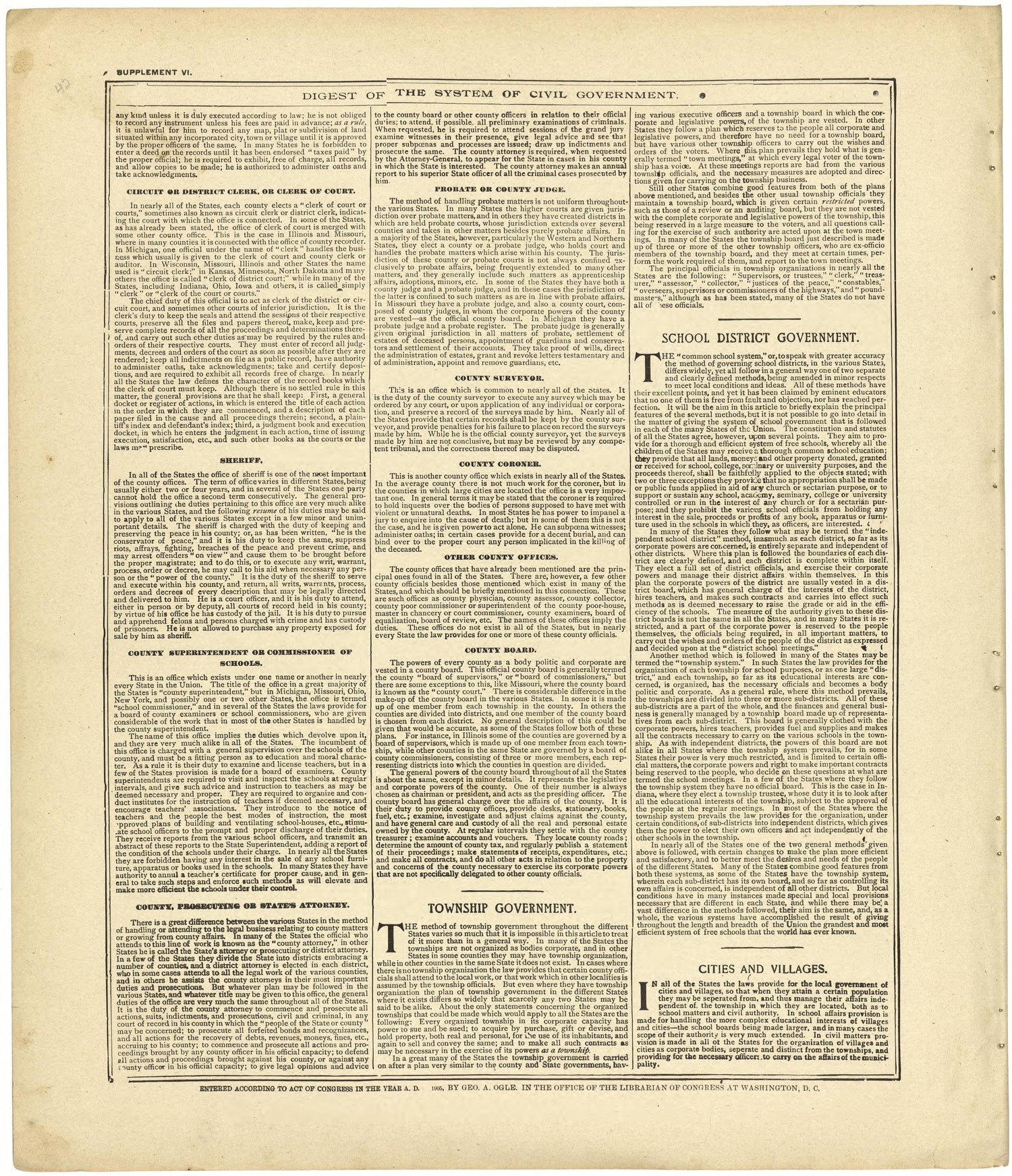 Digest of the System of Civil Government Continued from Standard Atlas of Cedar County, Missouri : Including a Plat Book of the Villages, Cities and Townships of the County, Map of the State, United States and World, Patrons Directory, Reference Busin... by Relic Map Company