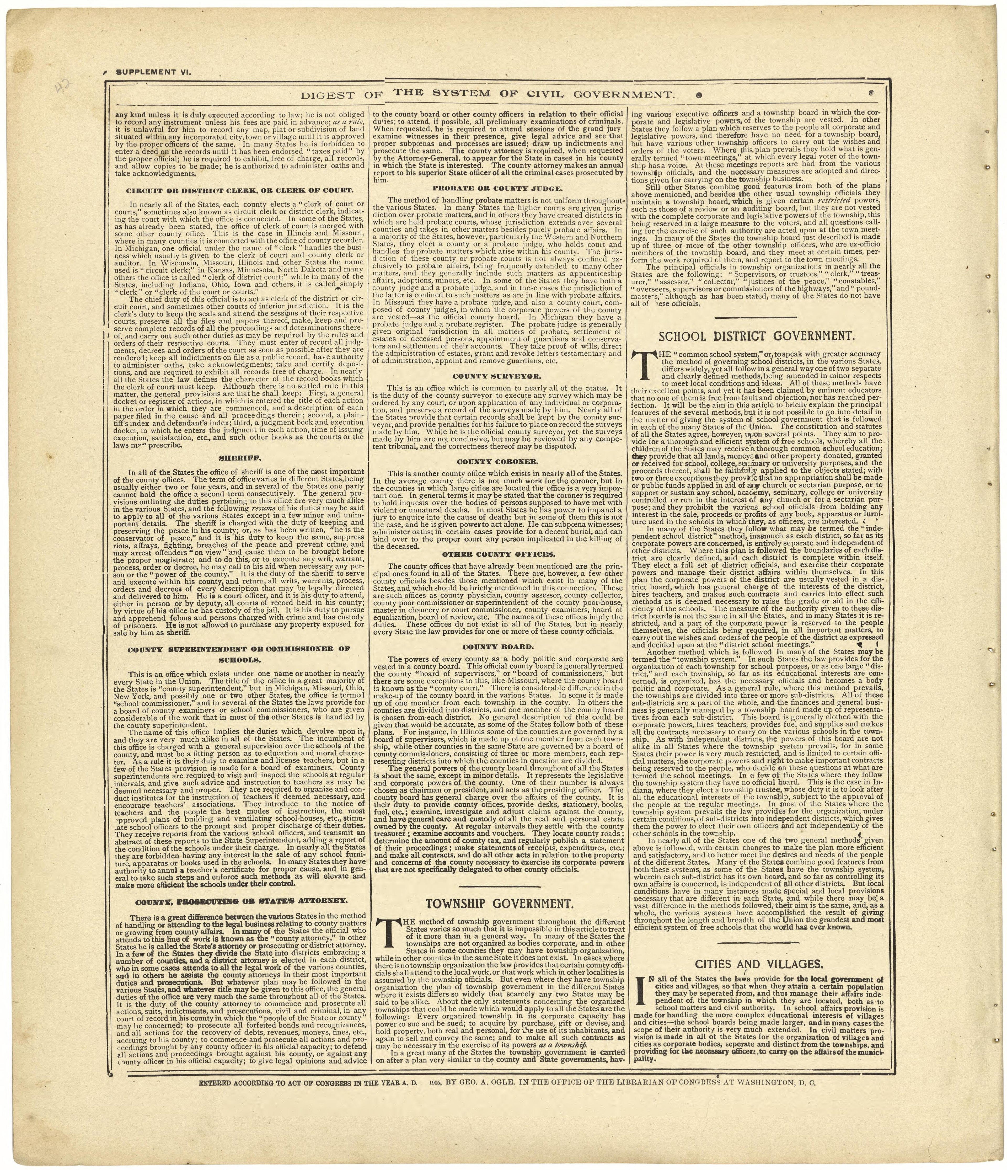 Digest of the System of Civil Government Continued from Standard Atlas of Cedar County, Missouri : Including a Plat Book of the Villages, Cities and Townships of the County, Map of the State, United States and World, Patrons Directory, Reference Busin... by Relic Map Company