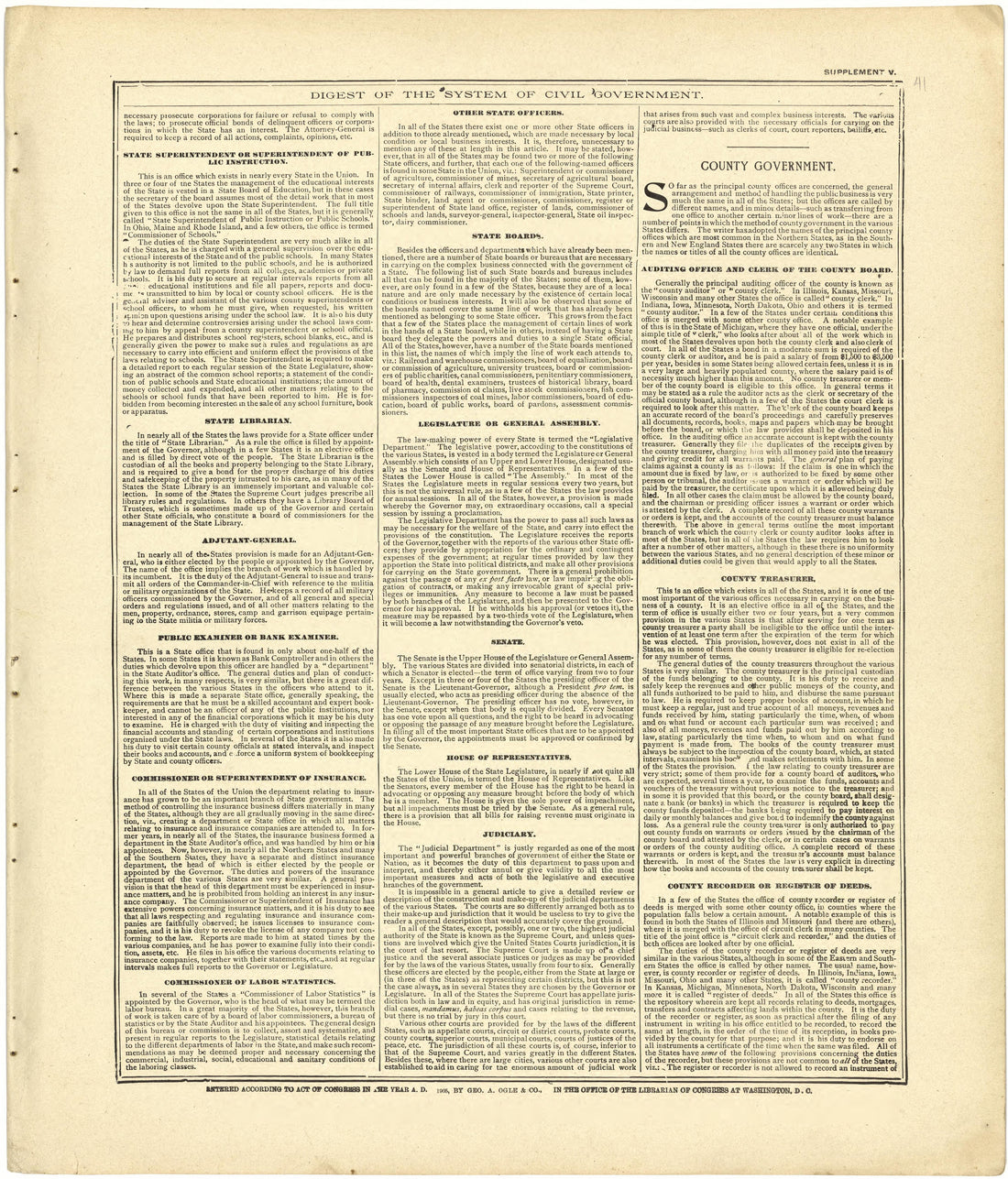 Digest of the System of Civil Government Continued from Standard Atlas of Cedar County, Missouri : Including a Plat Book of the Villages, Cities and Townships of the County, Map of the State, United States and World, Patrons Directory, Reference Busin... by Relic Map Company
