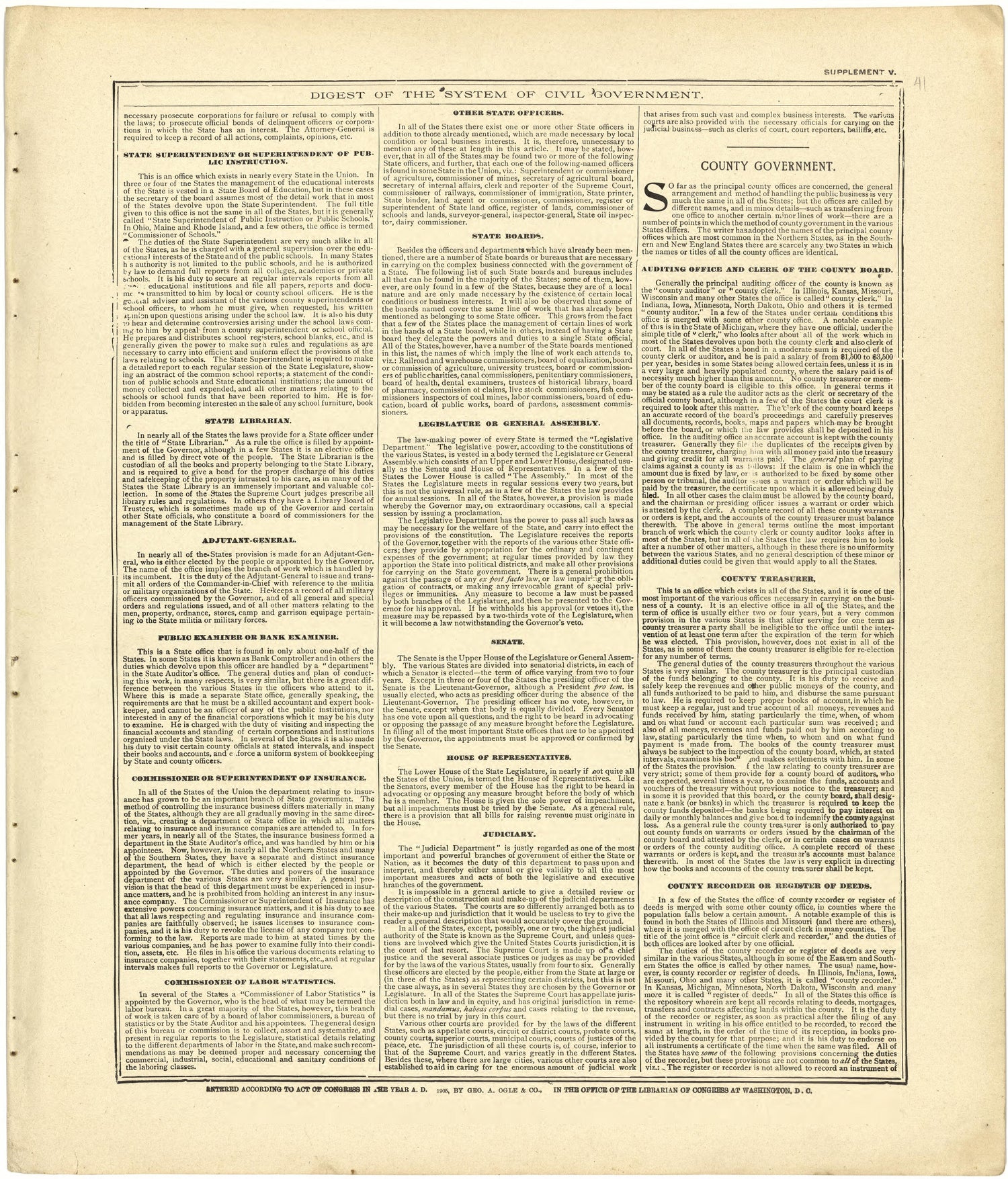 Digest of the System of Civil Government Continued from Standard Atlas of Cedar County, Missouri : Including a Plat Book of the Villages, Cities and Townships of the County, Map of the State, United States and World, Patrons Directory, Reference Busin... by Relic Map Company