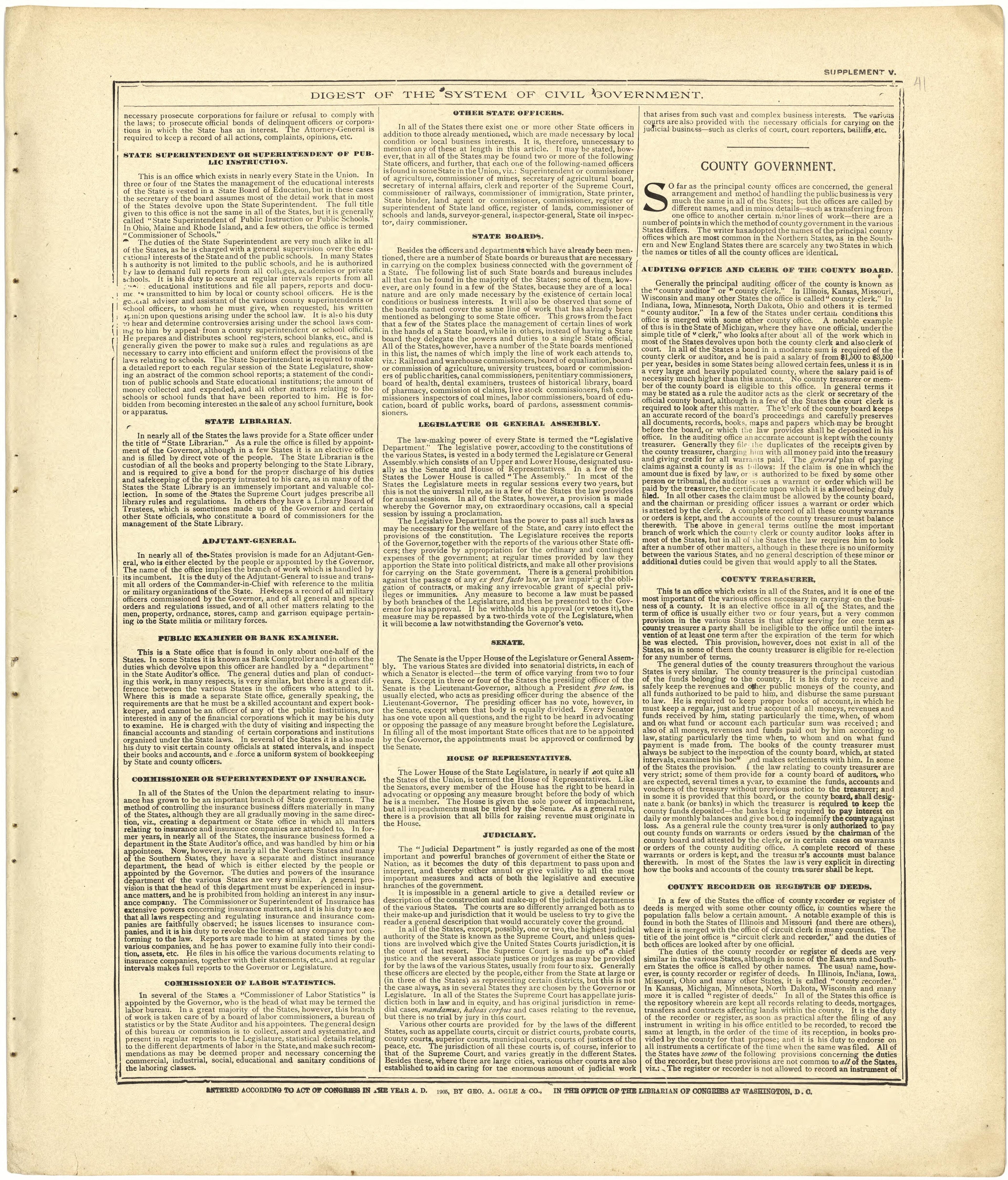 Digest of the System of Civil Government Continued from Standard Atlas of Cedar County, Missouri : Including a Plat Book of the Villages, Cities and Townships of the County, Map of the State, United States and World, Patrons Directory, Reference Busin... by Relic Map Company