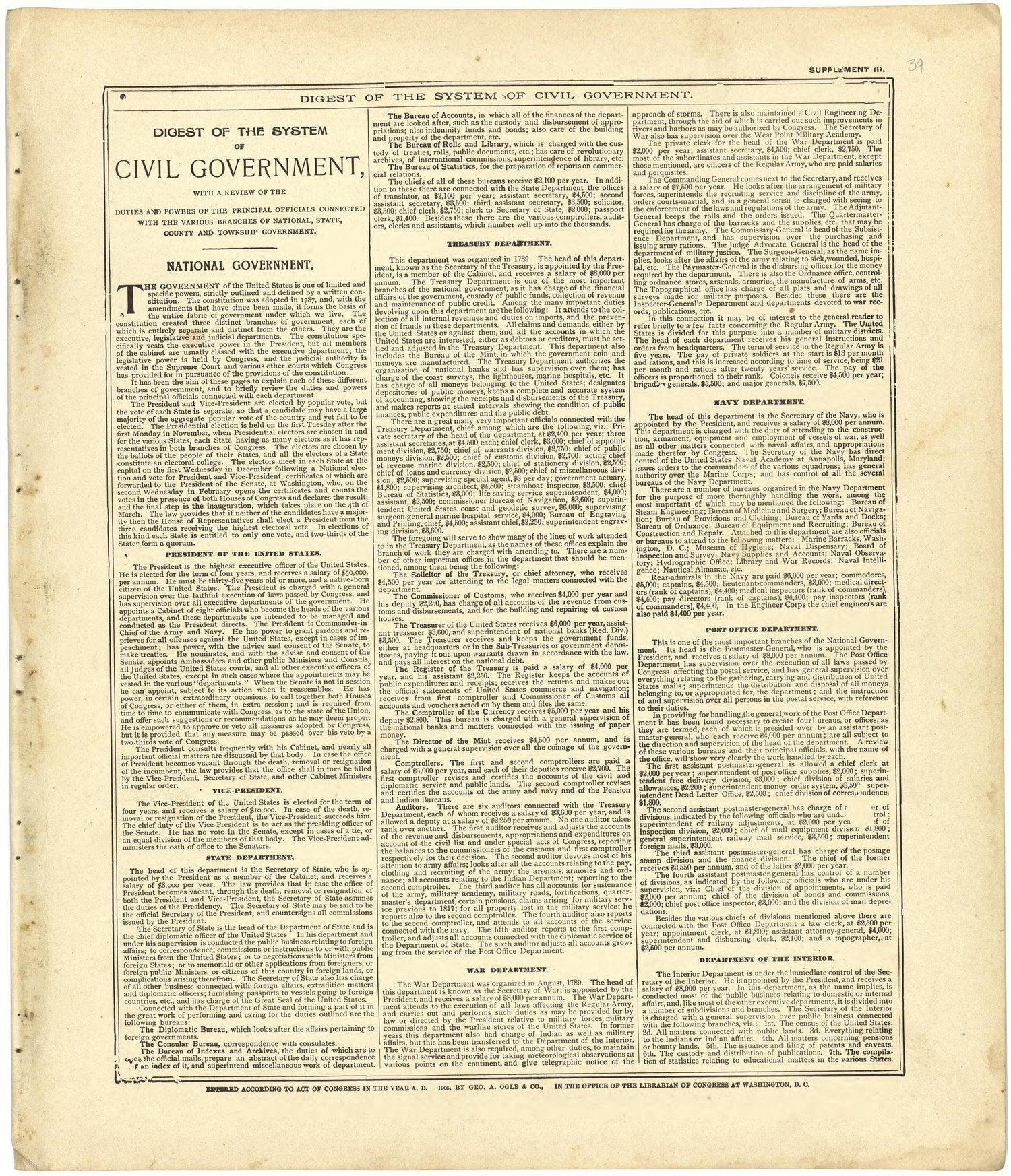Digest of the System of Civil Government Continued from Standard Atlas of Cedar County, Missouri : Including a Plat Book of the Villages, Cities and Townships of the County, Map of the State, United States and World, Patrons Directory, Reference Busin... by Relic Map Company