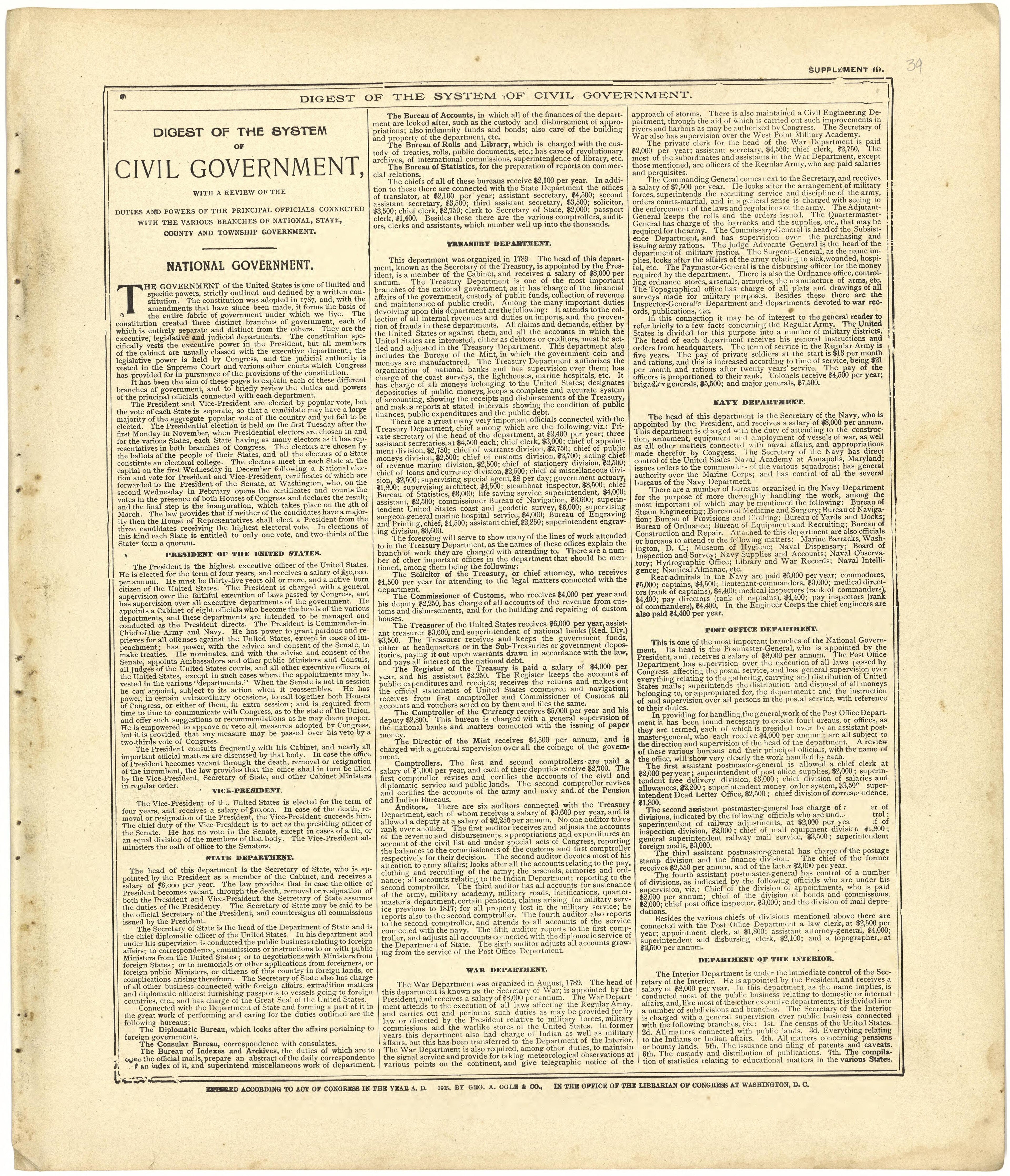 Digest of the System of Civil Government Continued from Standard Atlas of Cedar County, Missouri : Including a Plat Book of the Villages, Cities and Townships of the County, Map of the State, United States and World, Patrons Directory, Reference Busin... by Relic Map Company