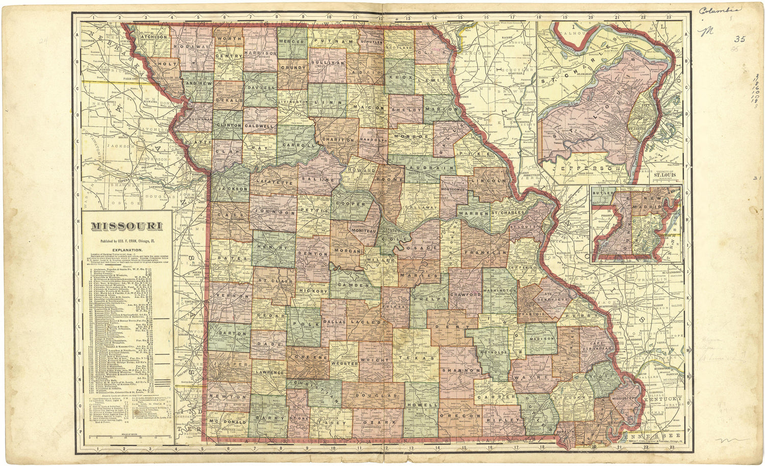 Missouri from Standard Atlas of Cedar County, Missouri : Including a Plat Book of the Villages, Cities and Townships of the County, Map of the State, United States and World, Patrons Directory, Reference Business … 1908 by Relic Map Company