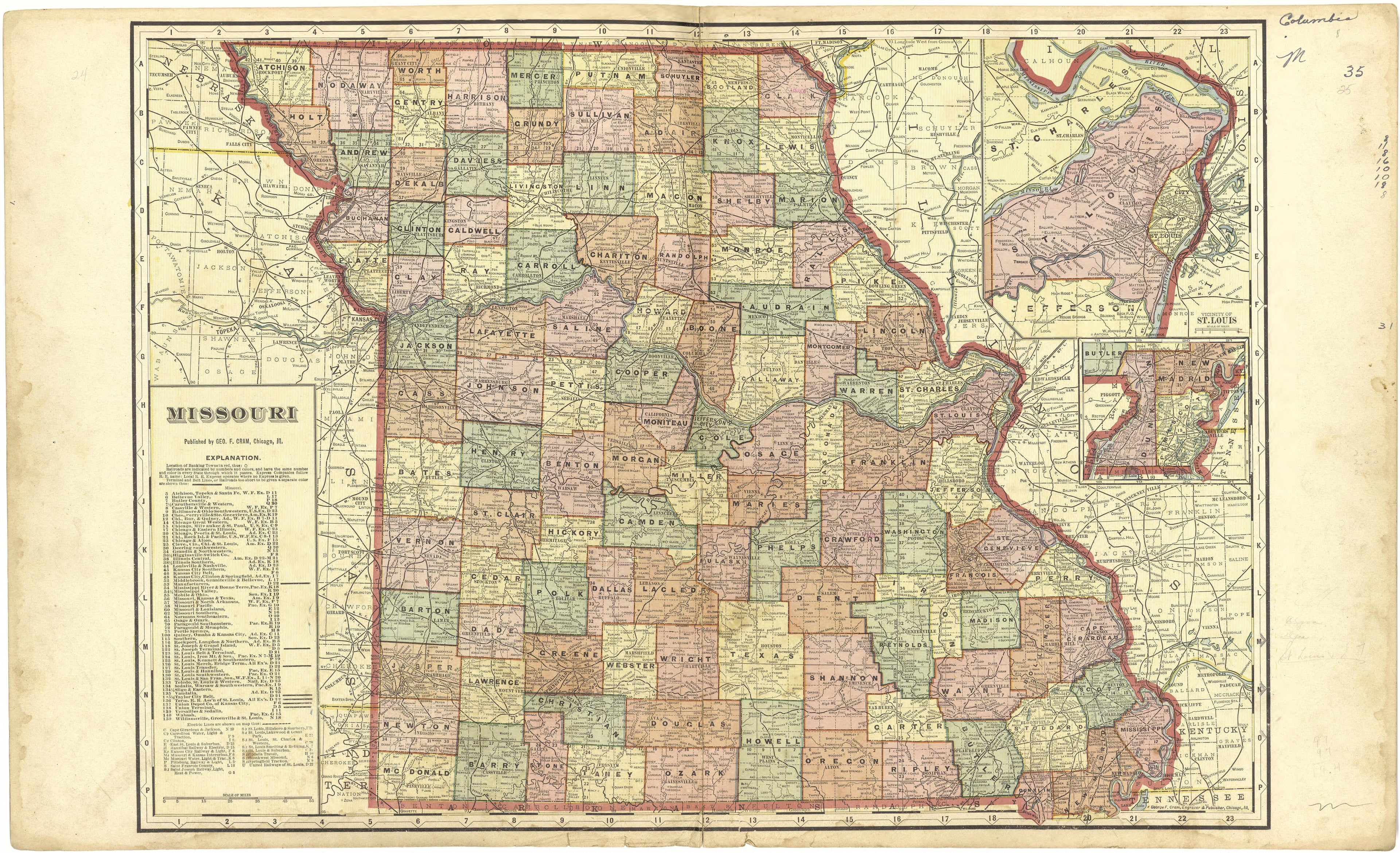 Missouri from Standard Atlas of Cedar County, Missouri : Including a Plat Book of the Villages, Cities and Townships of the County, Map of the State, United States and World, Patrons Directory, Reference Business … 1908 by Relic Map Company
